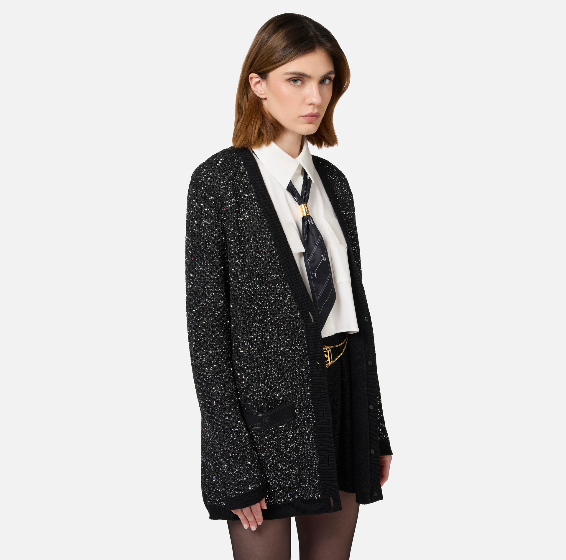 Cardigan aus Wolle mit Paillettengarn. - Elisabetta Franchi® Outlet