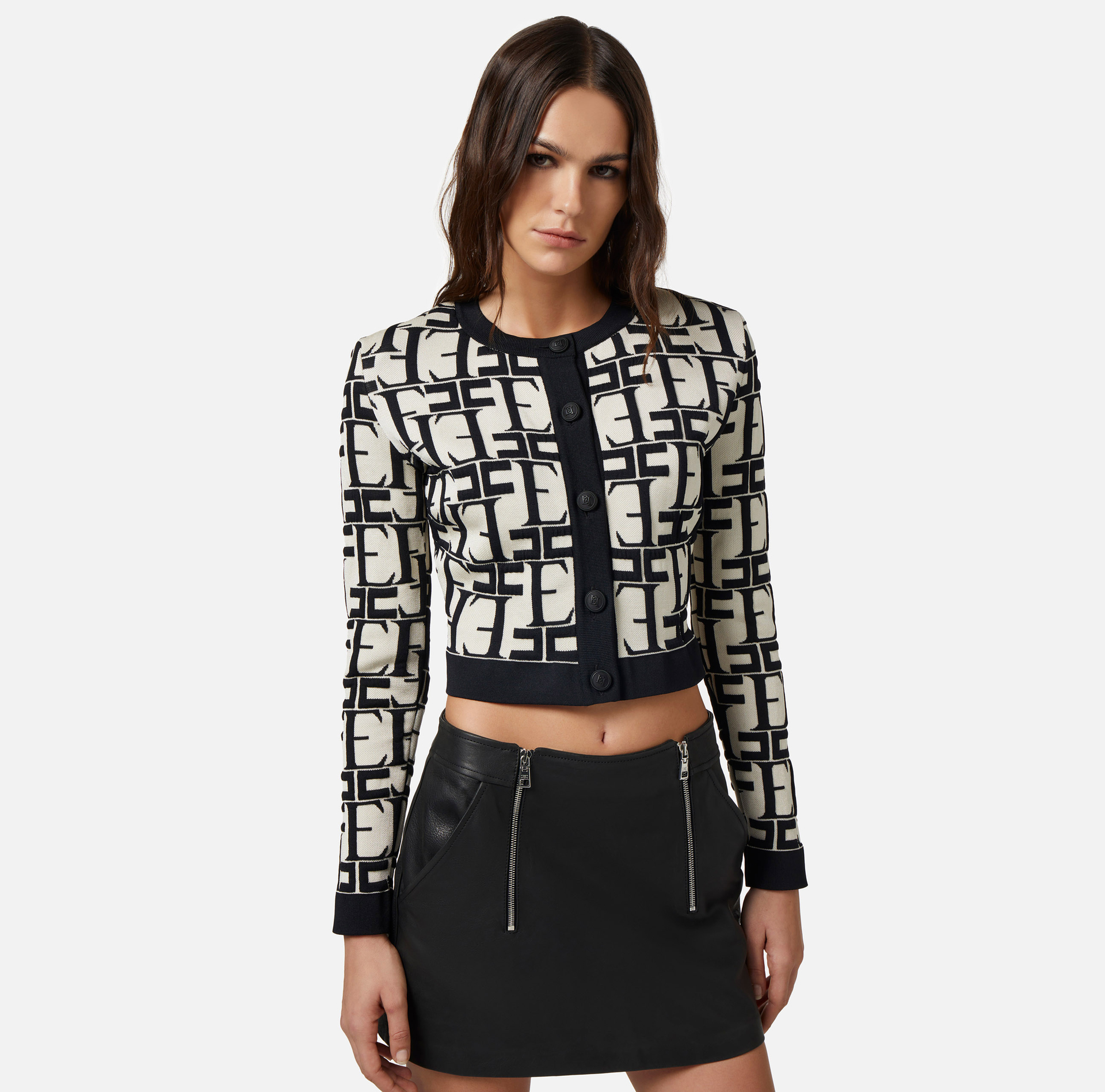 Cropped cardigan in embossed viscose fabric - Elisabetta Franchi® Outlet
