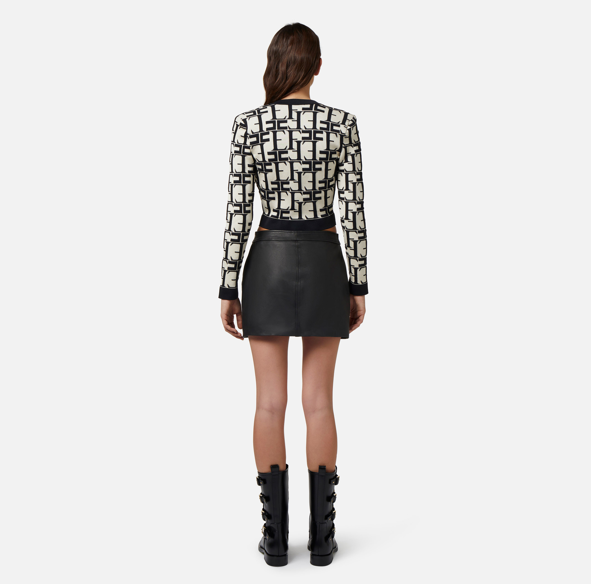 Cropped cardigan in embossed viscose fabric - Elisabetta Franchi® Outlet