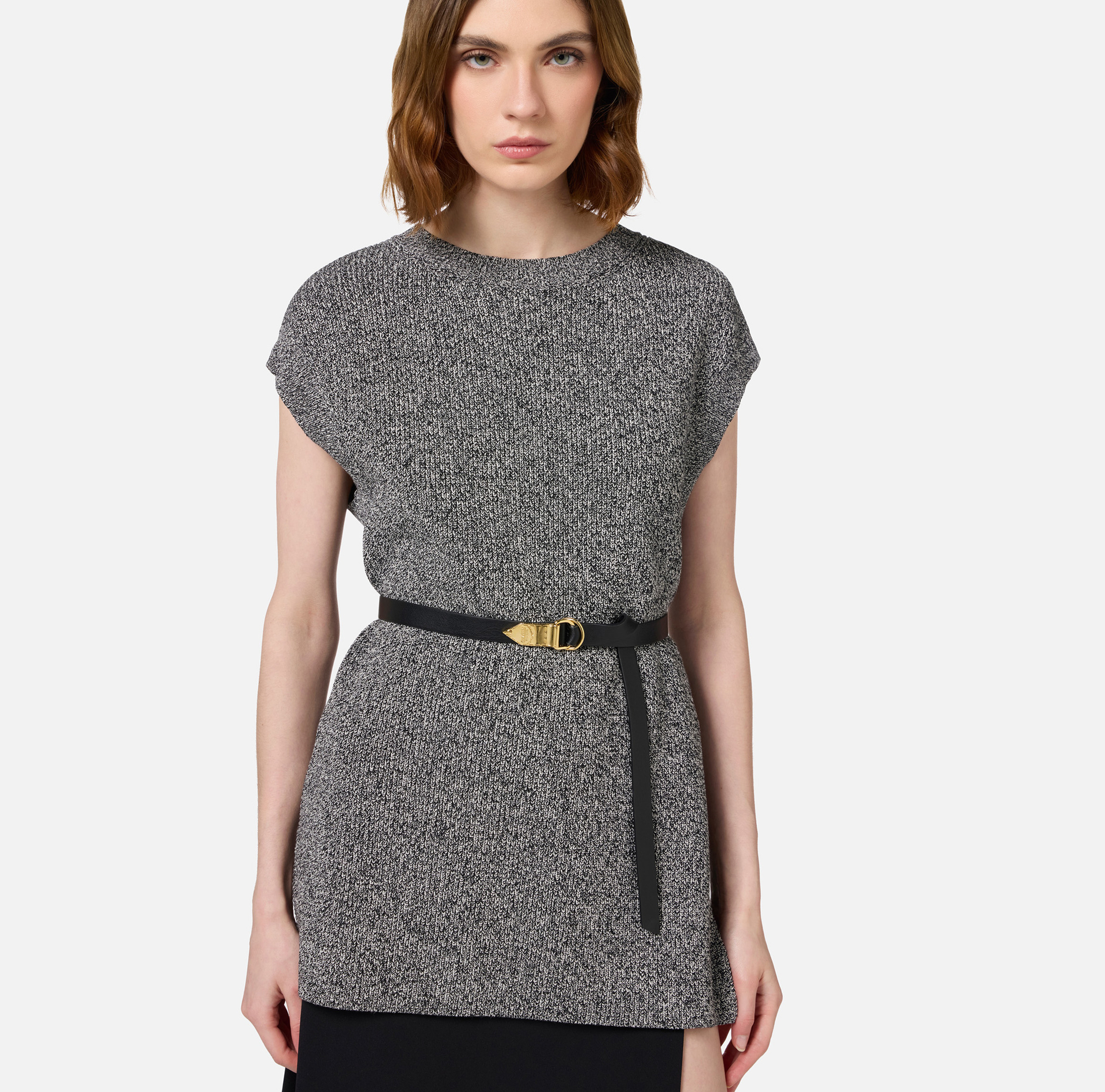 Pull en viscose motif mélangé avec ceinture - Elisabetta Franchi® Outlet