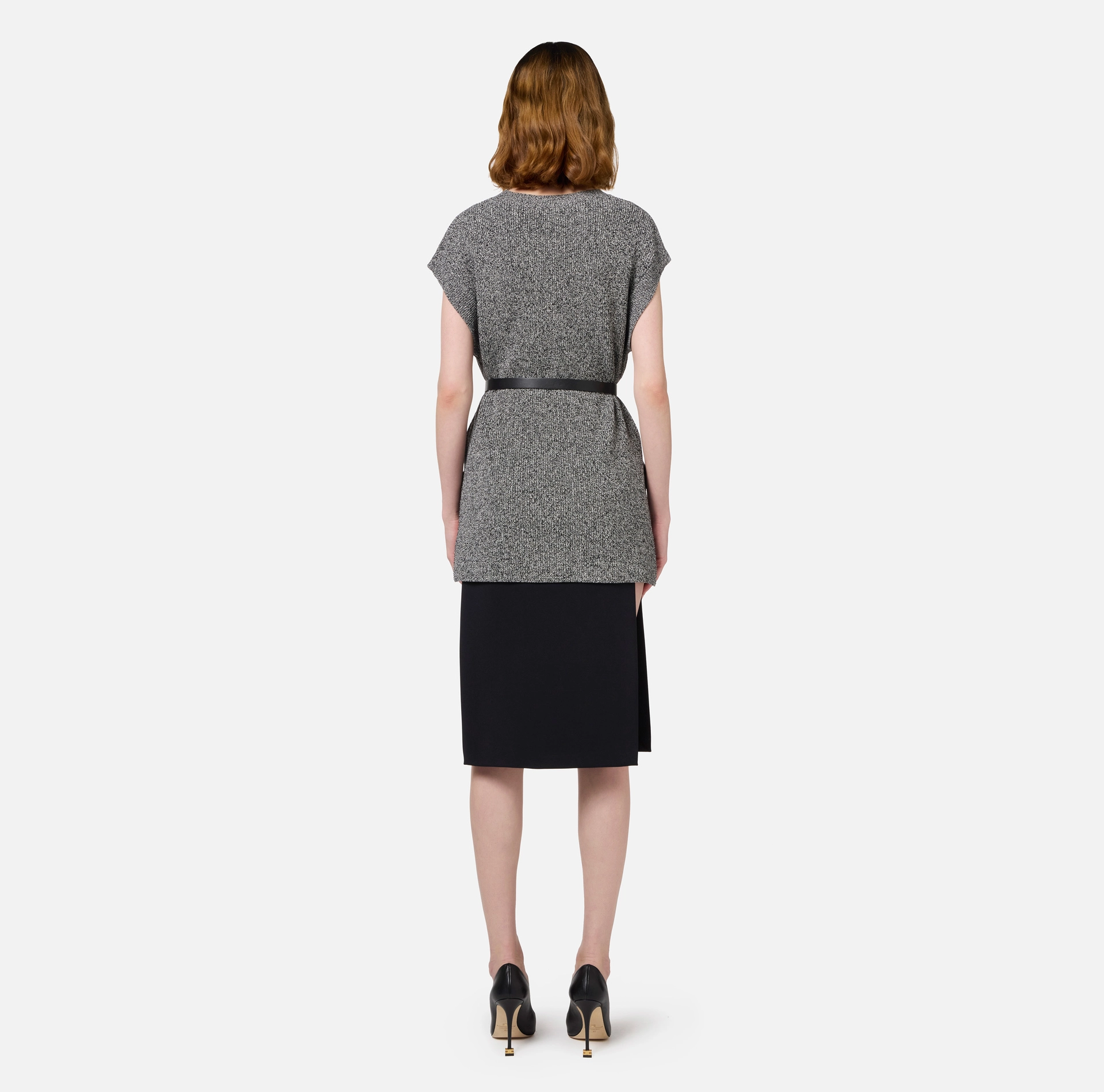 Pull en viscose motif mélangé avec ceinture - Elisabetta Franchi® Outlet