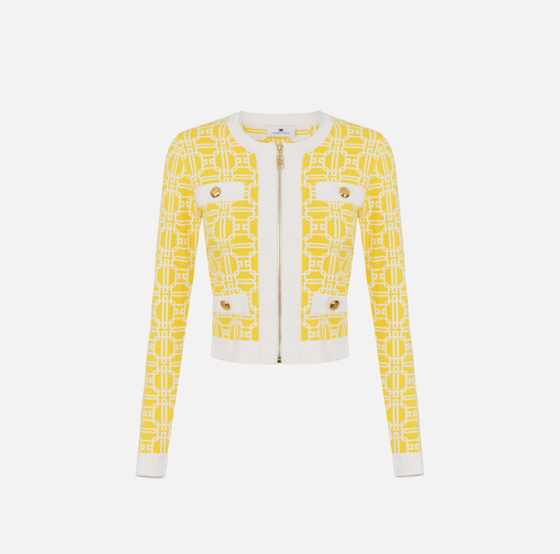 Cardigan cropped logo jacquard - Elisabetta Franchi® Outlet