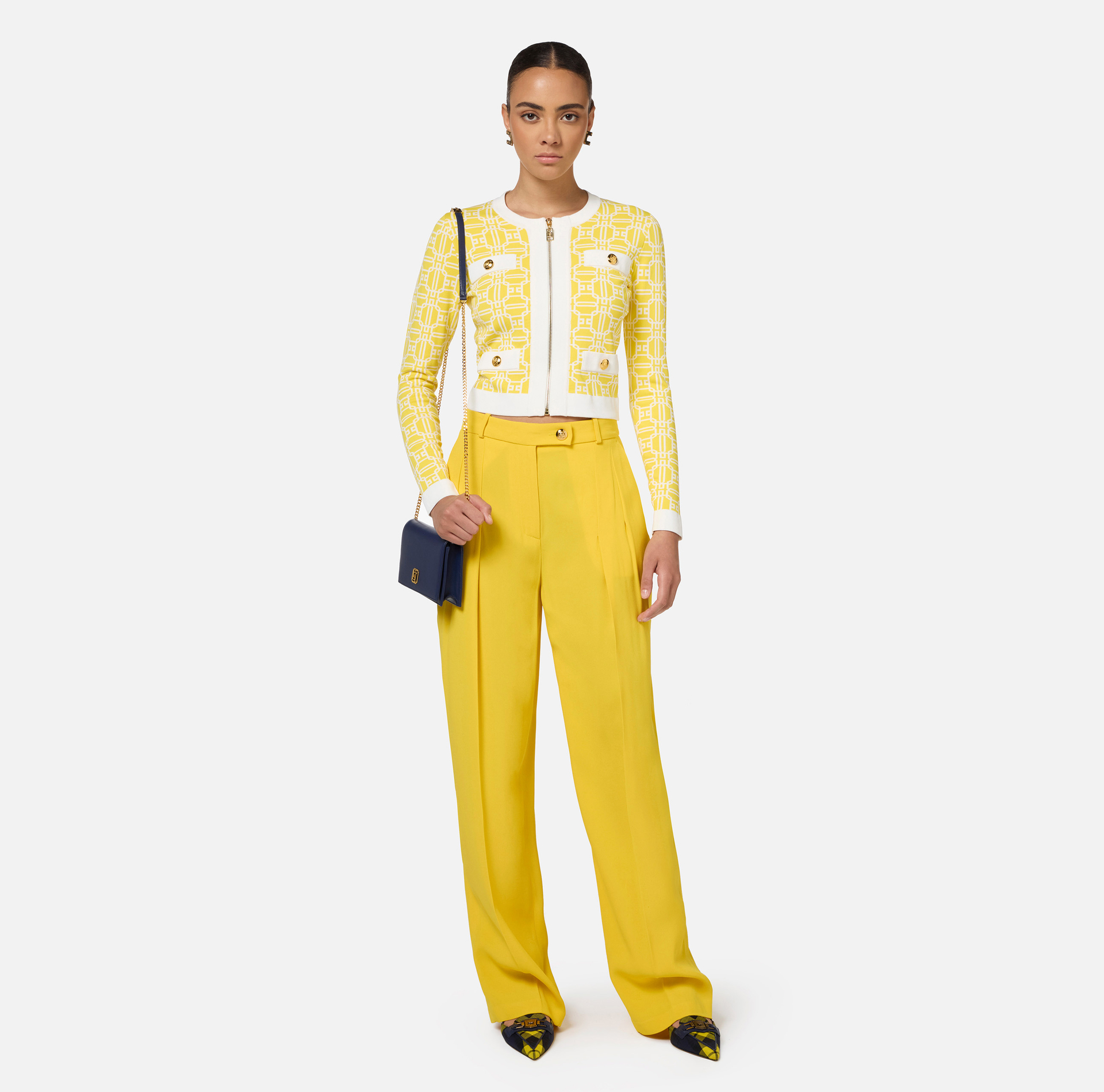 Cardigan cropped logo jacquard - Elisabetta Franchi® Outlet