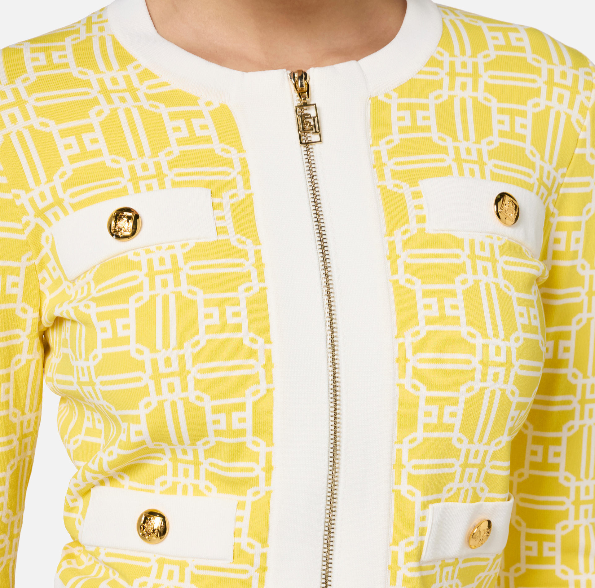 Cardigan cropped logo jacquard - Elisabetta Franchi® Outlet