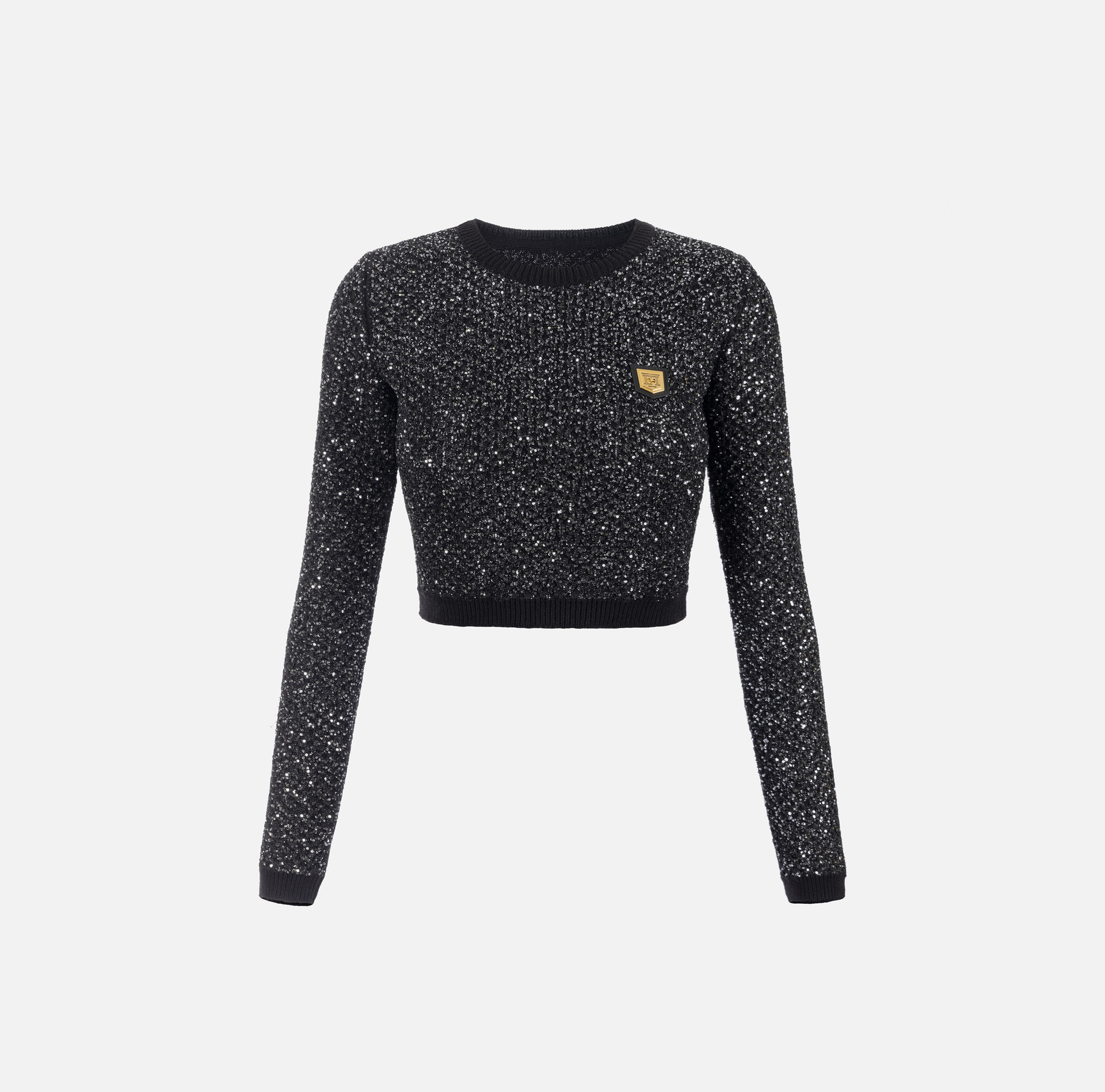 Wool cropped top with sequin thread | Elisabetta Franchi® Outlet