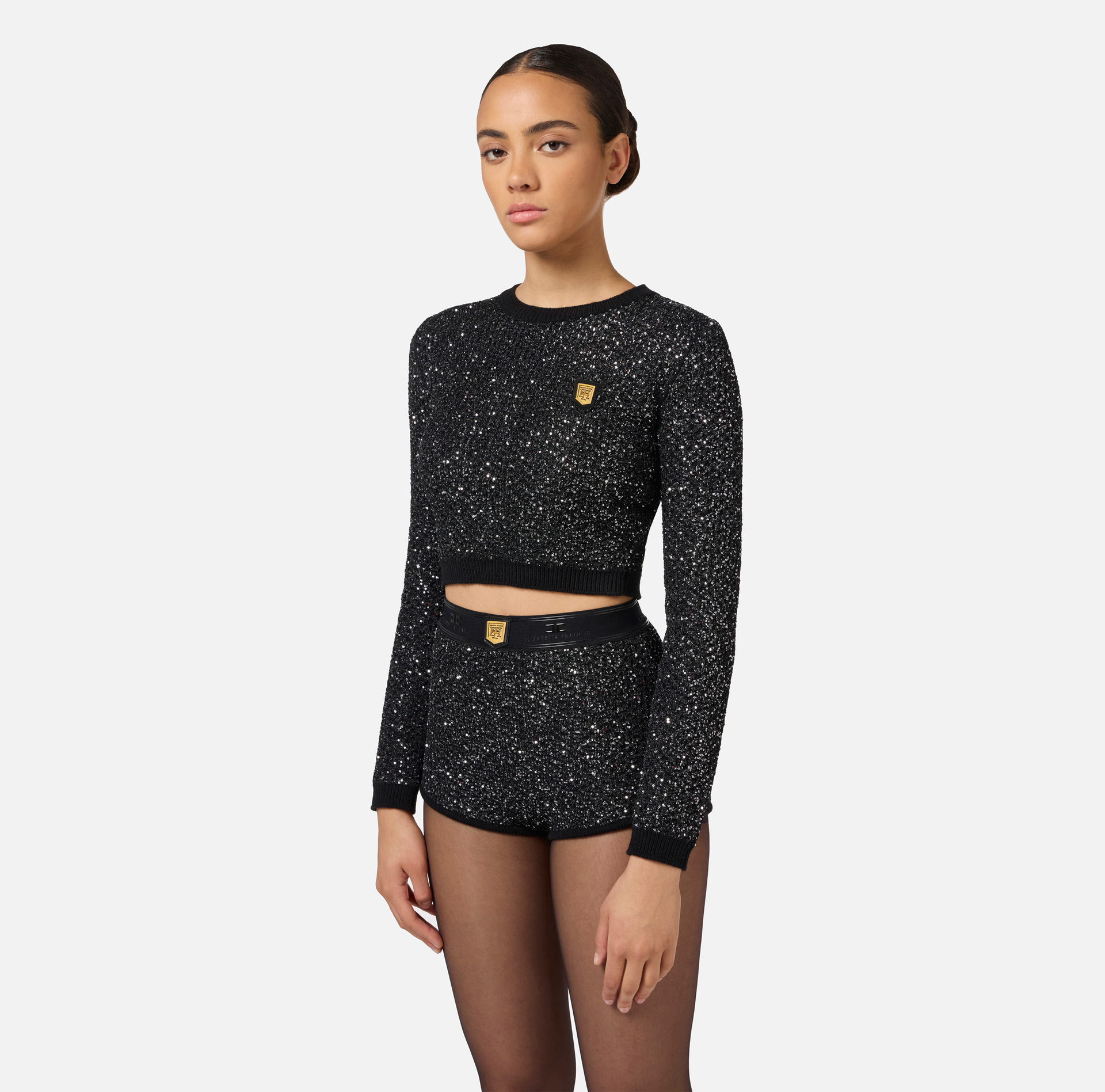 Cropped-Top aus Wolle mit Paillettengarn. - Elisabetta Franchi® Outlet