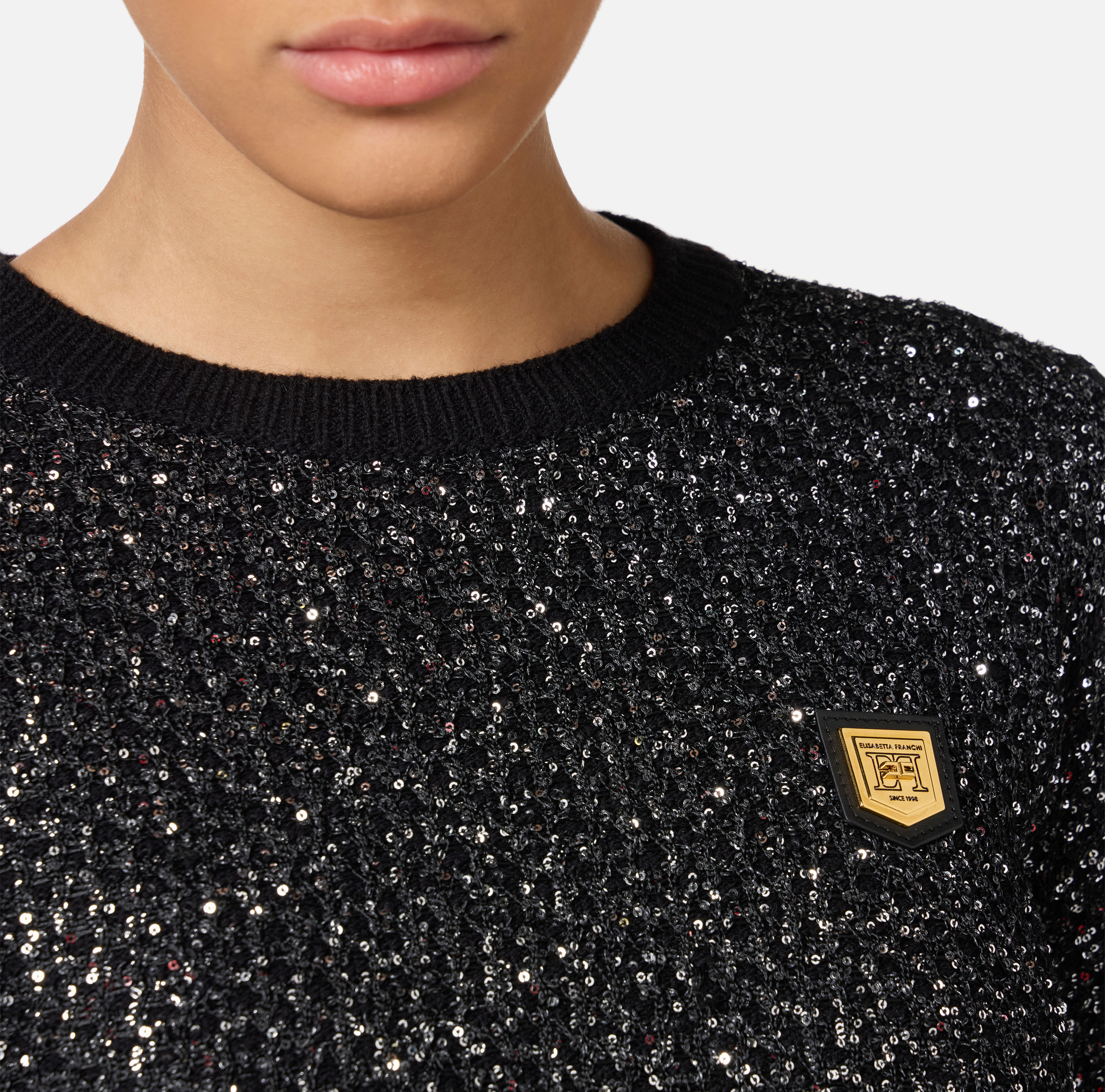 Cropped-Top aus Wolle mit Paillettengarn. - Elisabetta Franchi® Outlet
