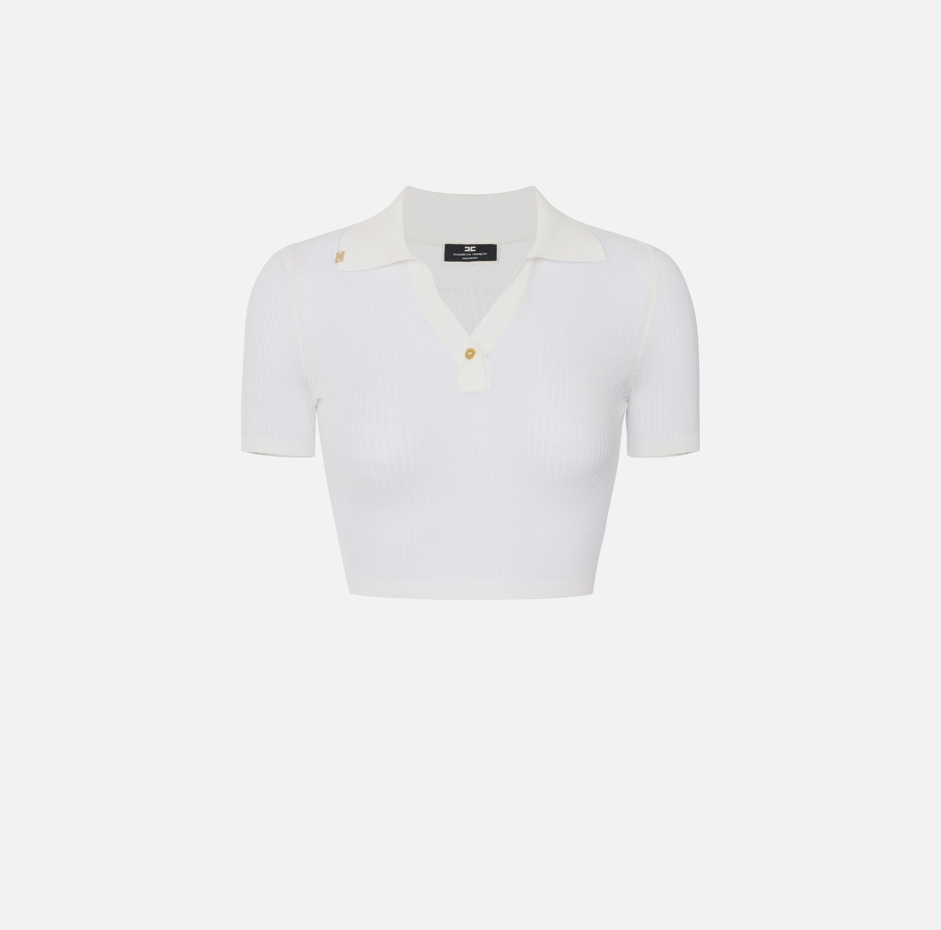 Polo cropped in crêpe a costine - Elisabetta Franchi® Outlet