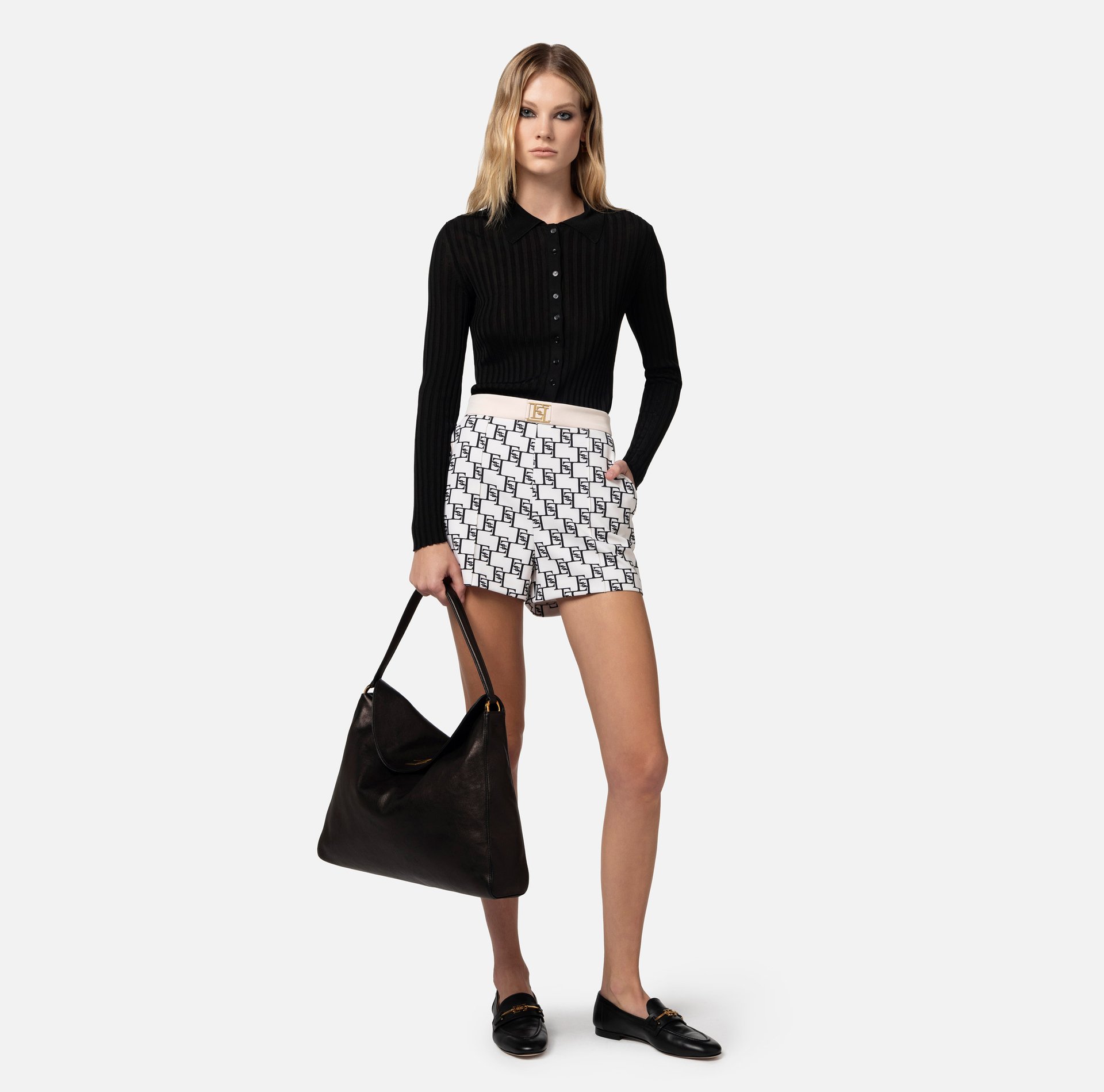 Cardigan aus glänzender Viskose in Rippoptik - Elisabetta Franchi® Outlet