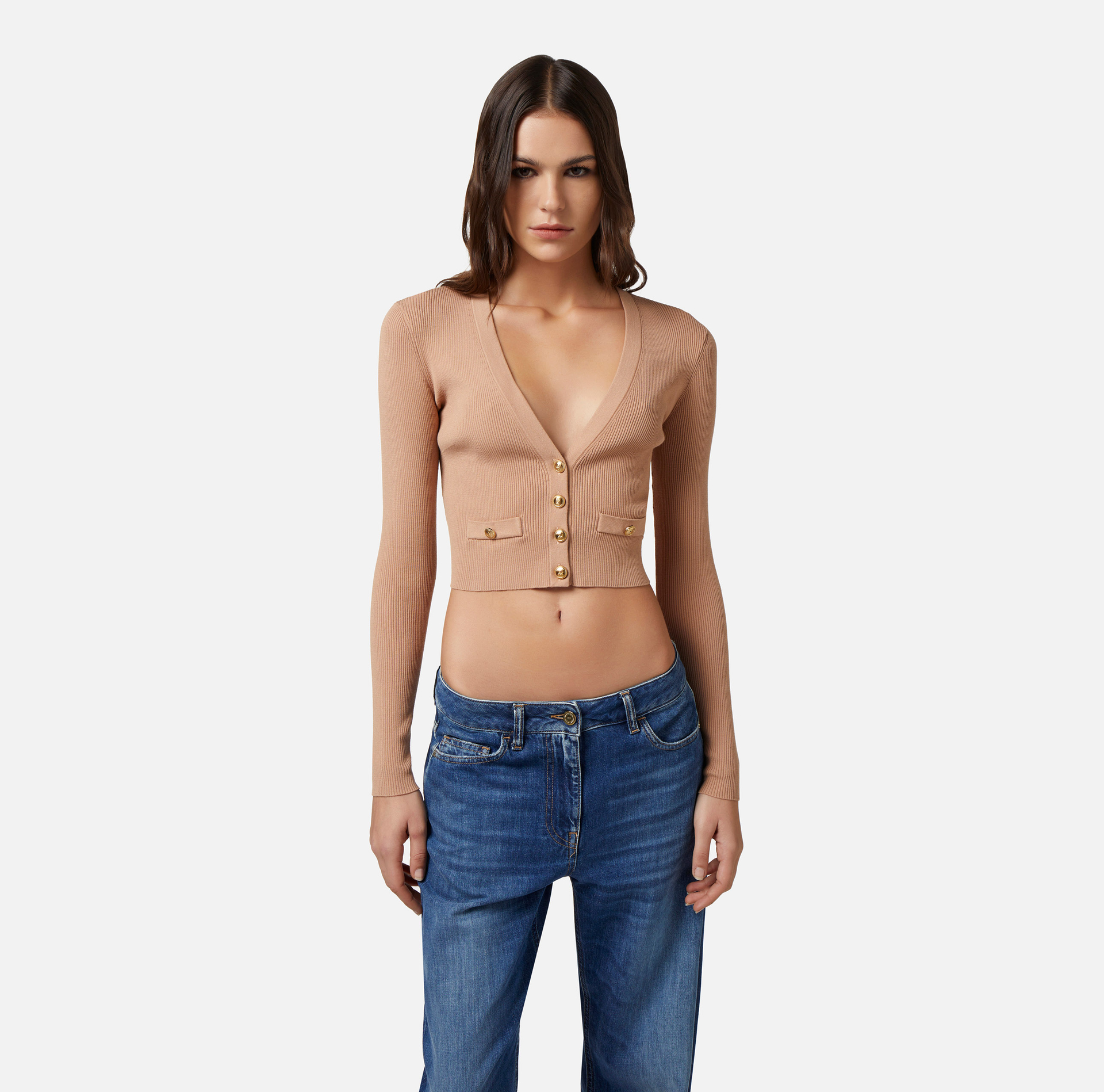 Mini cardigan in ribbed viscose fabric - Elisabetta Franchi® Outlet