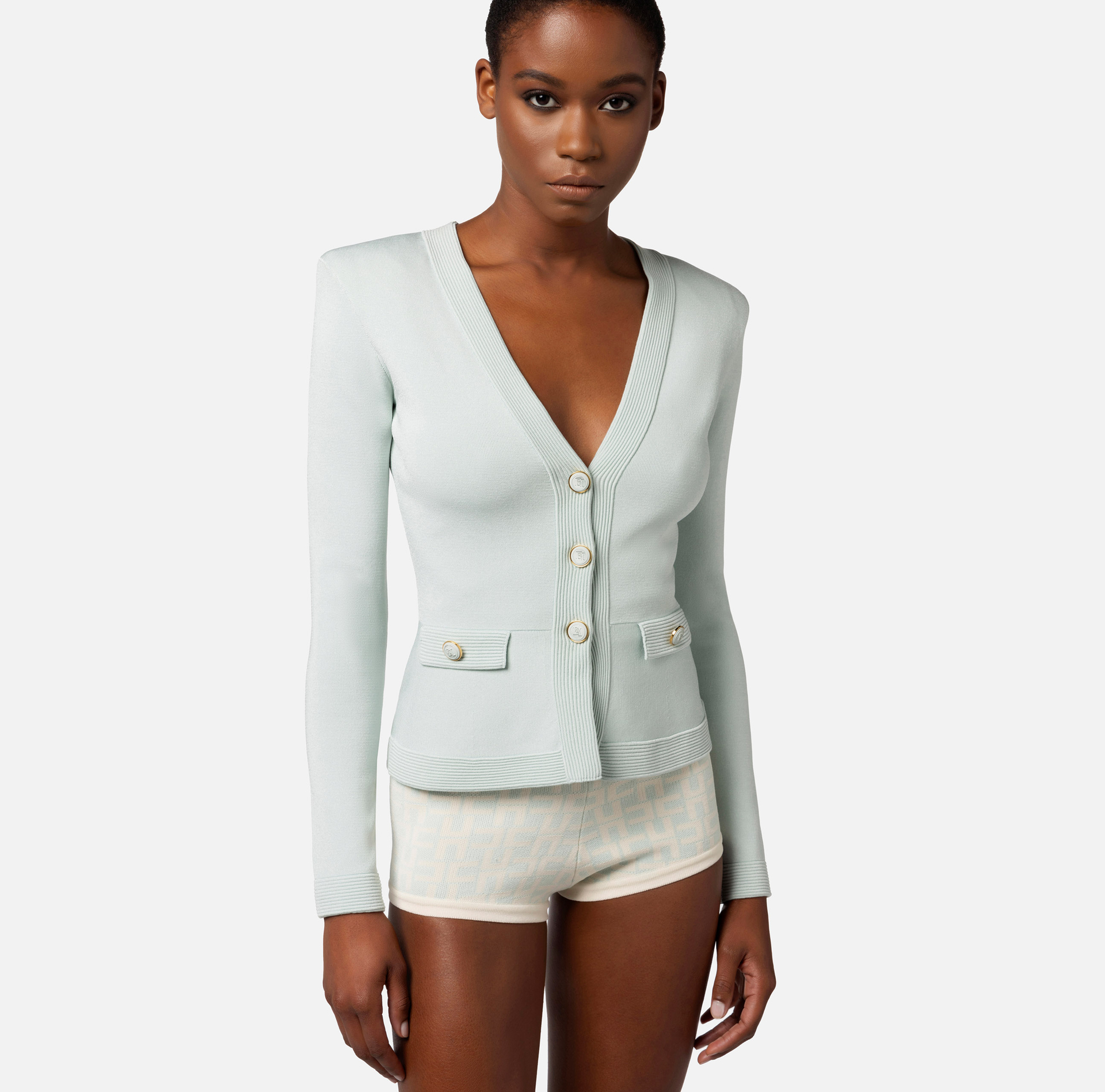 Shiny viscose cardigan with cufflink buttons - Elisabetta Franchi® Outlet