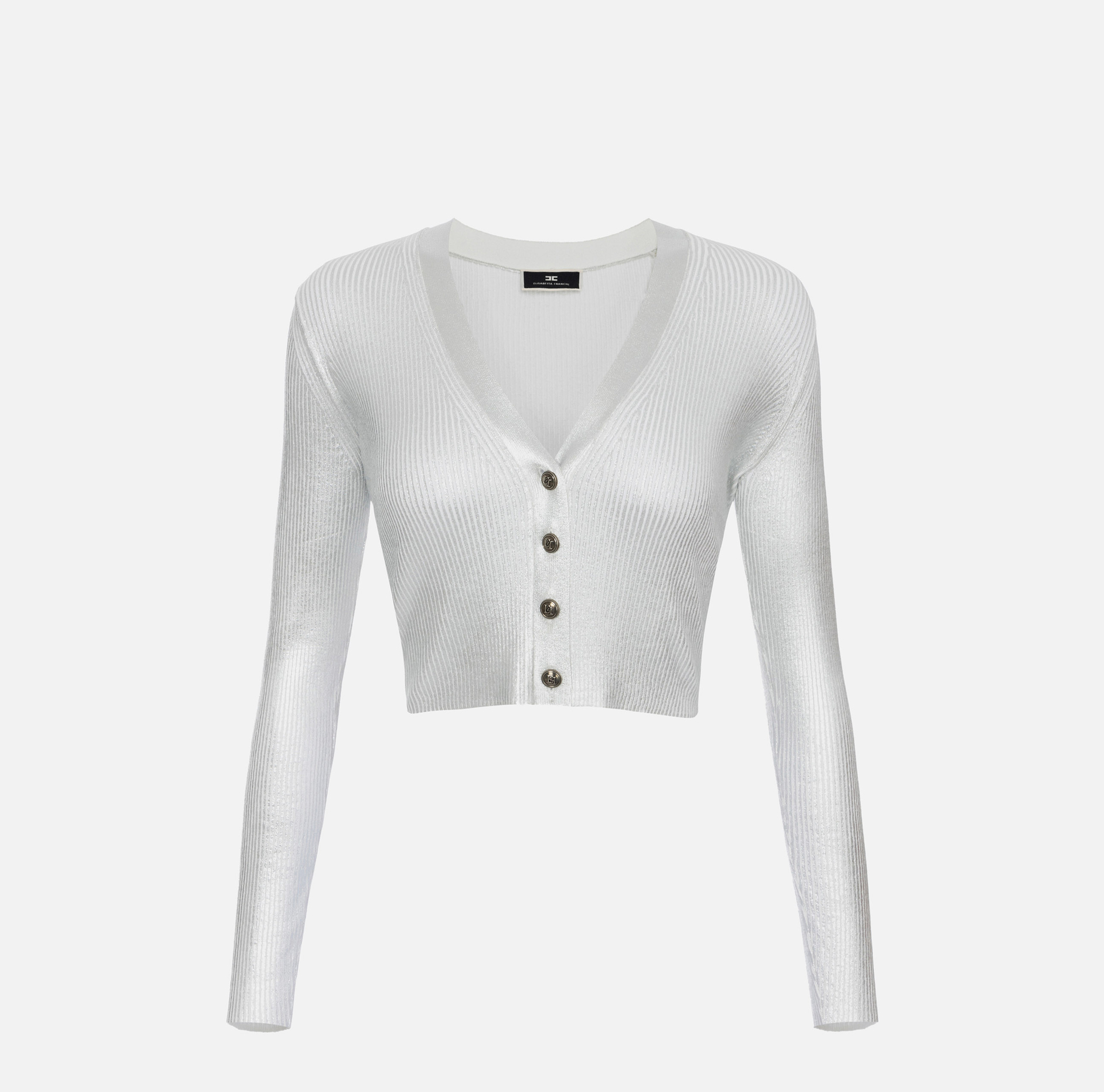 Cropped cardigan in laminated viscose fabric - Elisabetta Franchi® Outlet