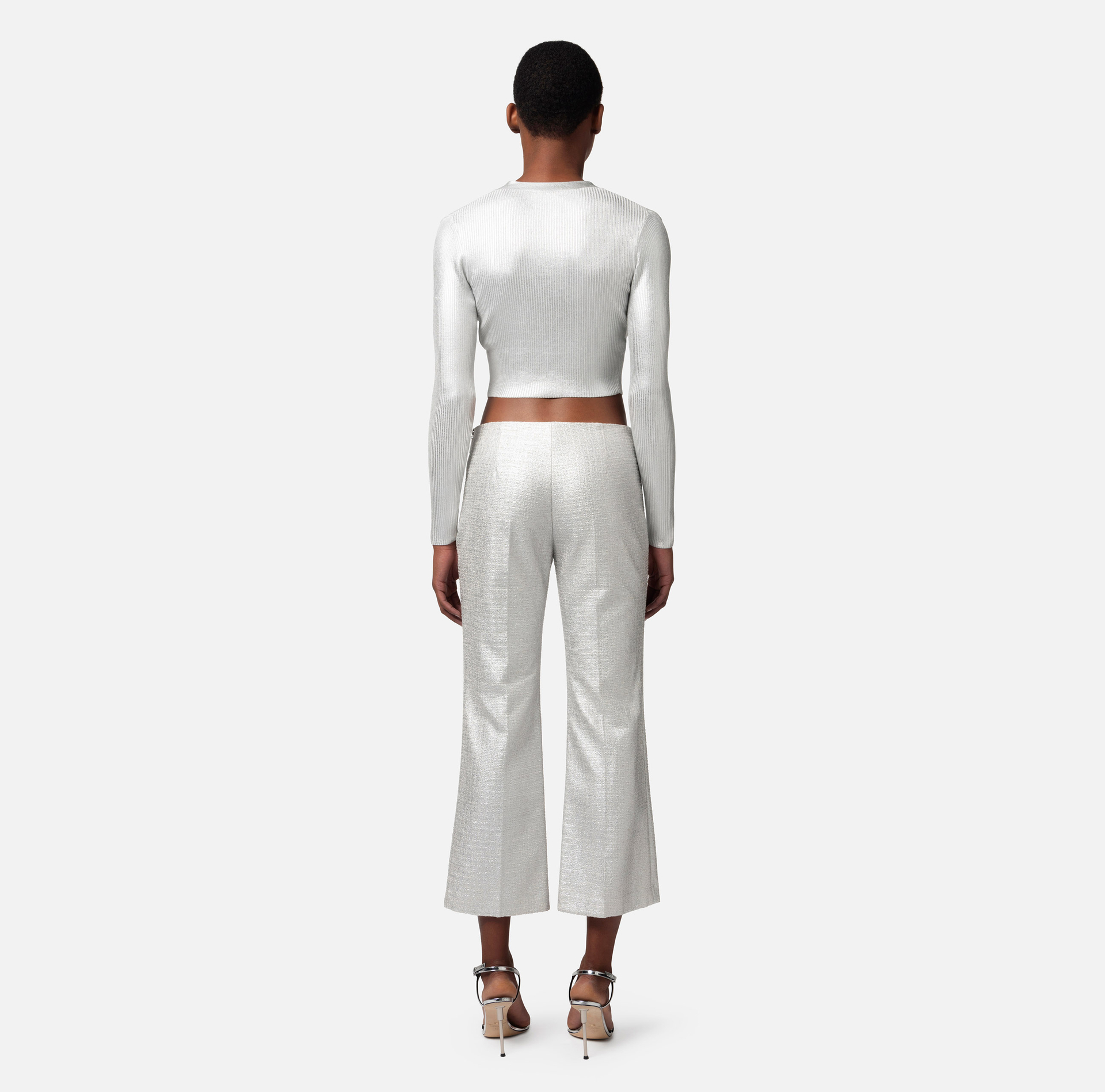 Cropped cardigan in laminated viscose fabric - Elisabetta Franchi® Outlet