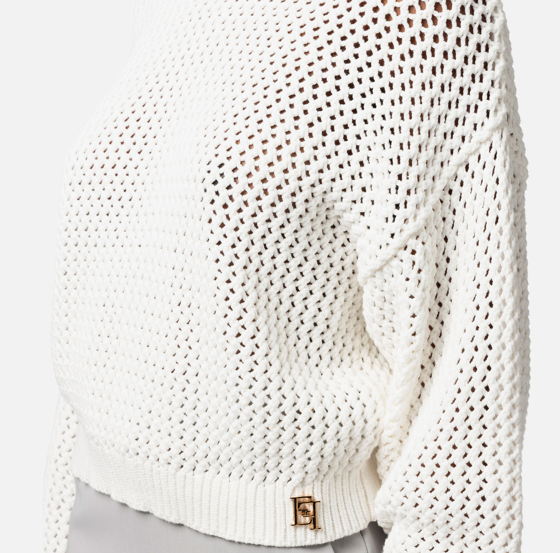 Cotton top in mesh stitch with rhinestones - Elisabetta Franchi® Outlet