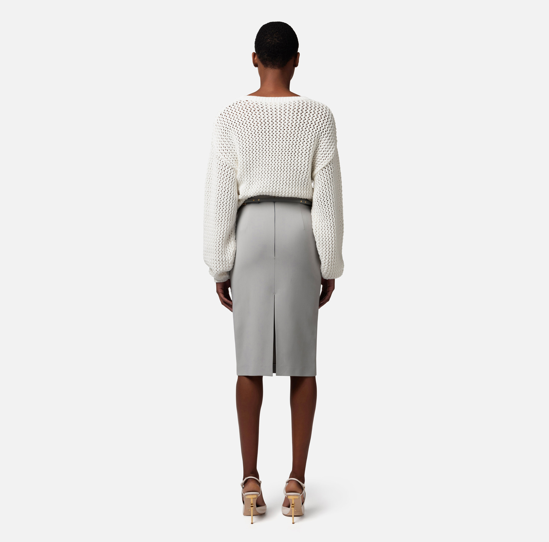 Cotton top in mesh stitch with rhinestones - Elisabetta Franchi® Outlet