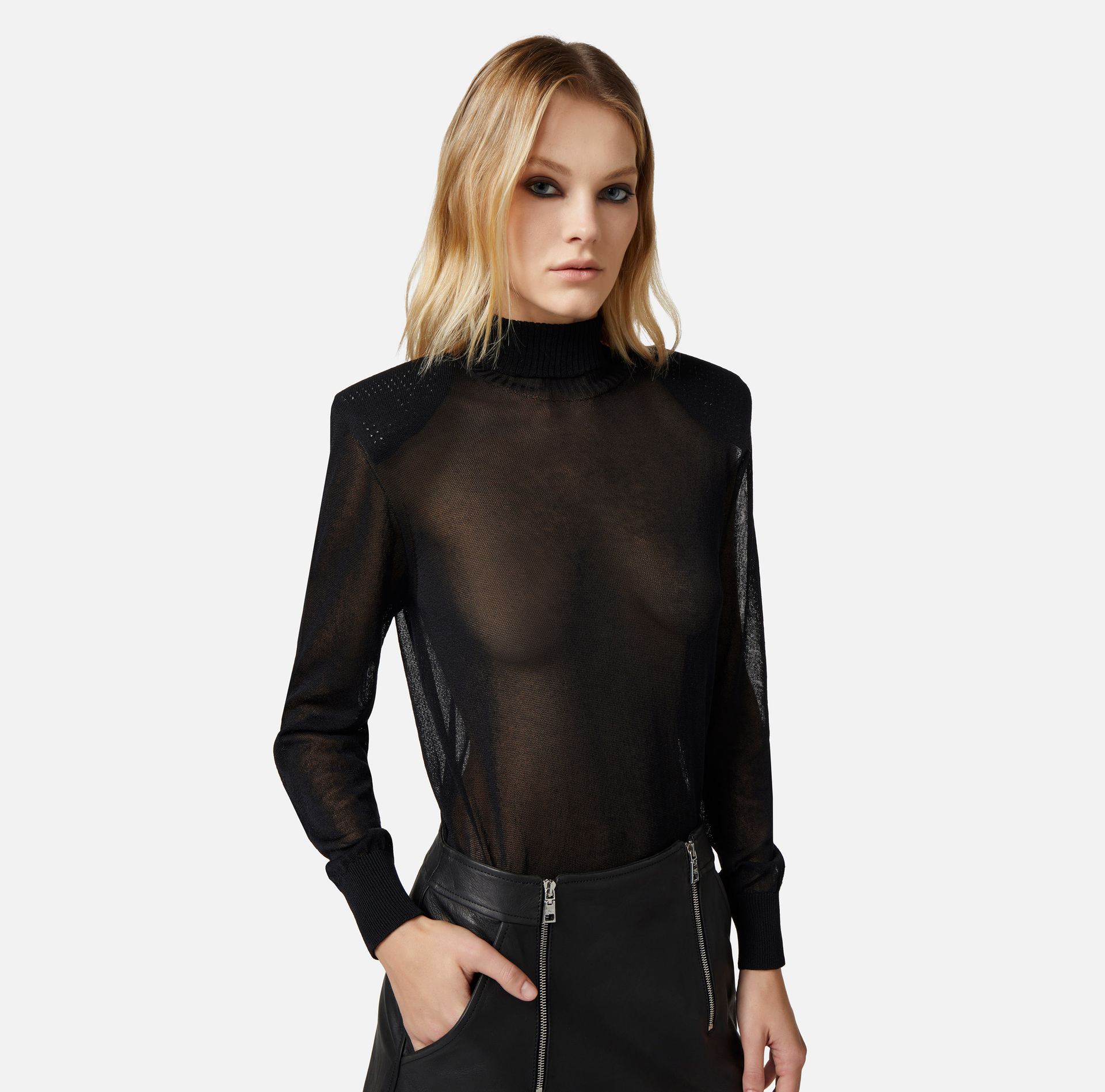 Viscose turtleneck with shoulder pads - Elisabetta Franchi® Outlet