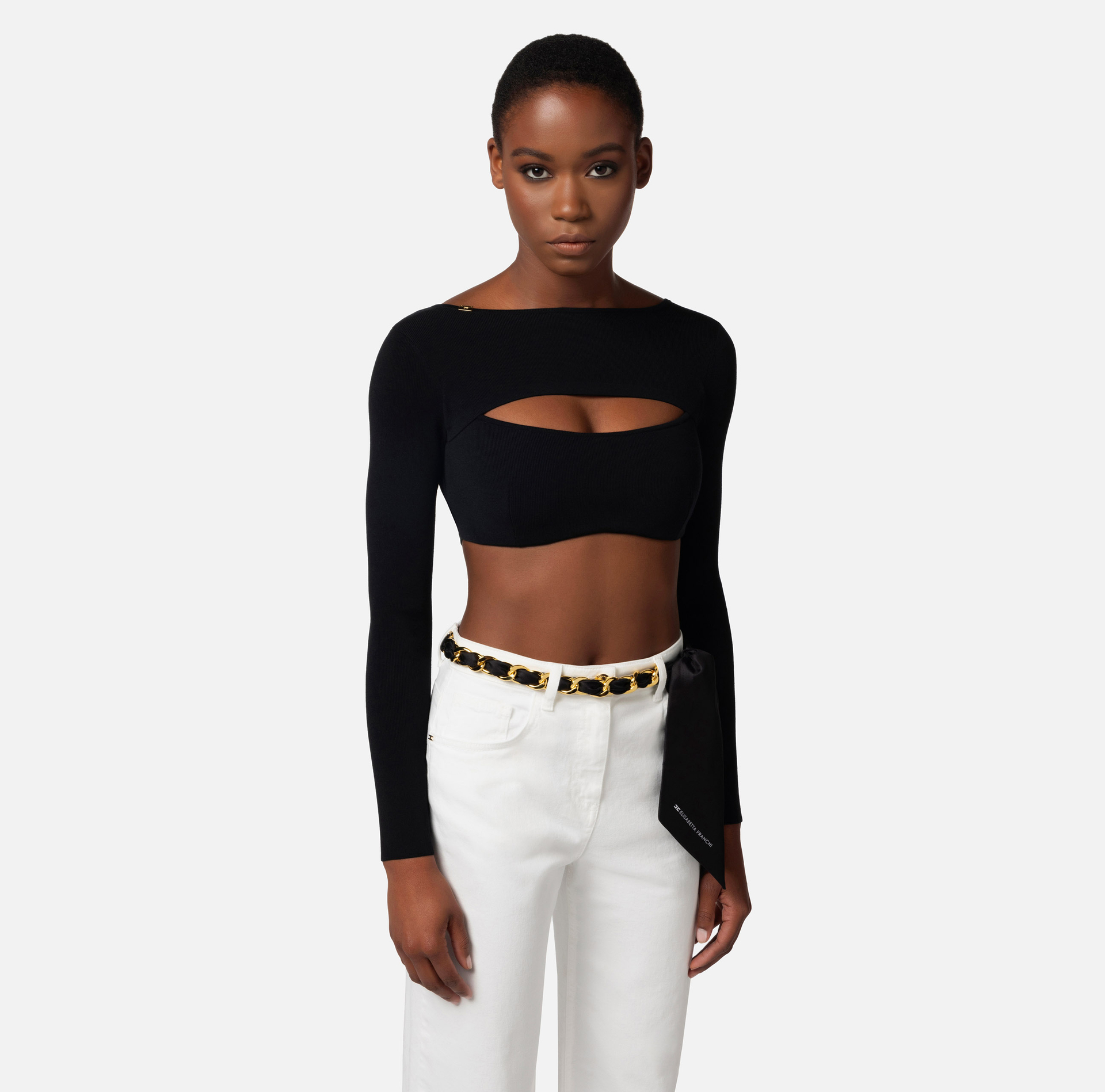 Cropped top in viscose with cut-out - Elisabetta Franchi® Outlet