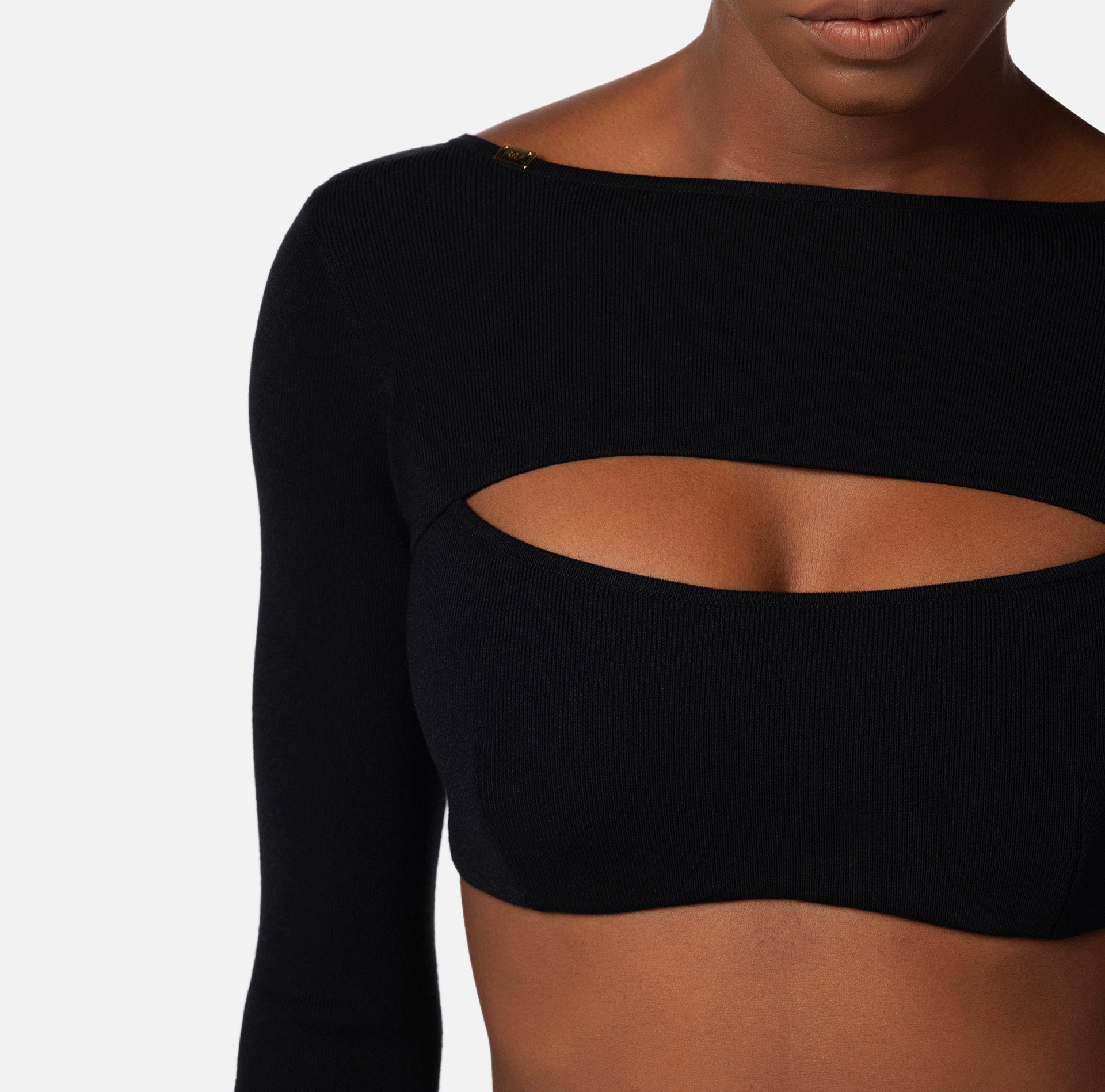 Cropped top in viscose with cut-out - Elisabetta Franchi® Outlet