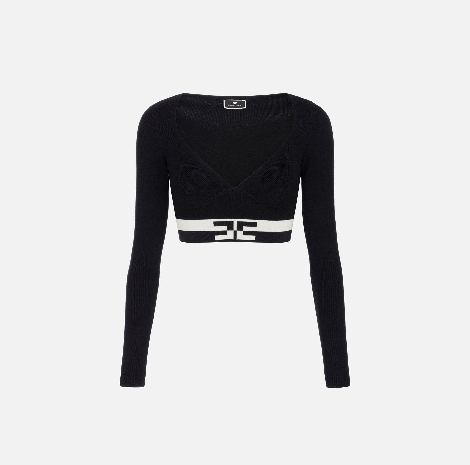 Top cropped en viscose avec bandes logo - Elisabetta Franchi® Outlet
