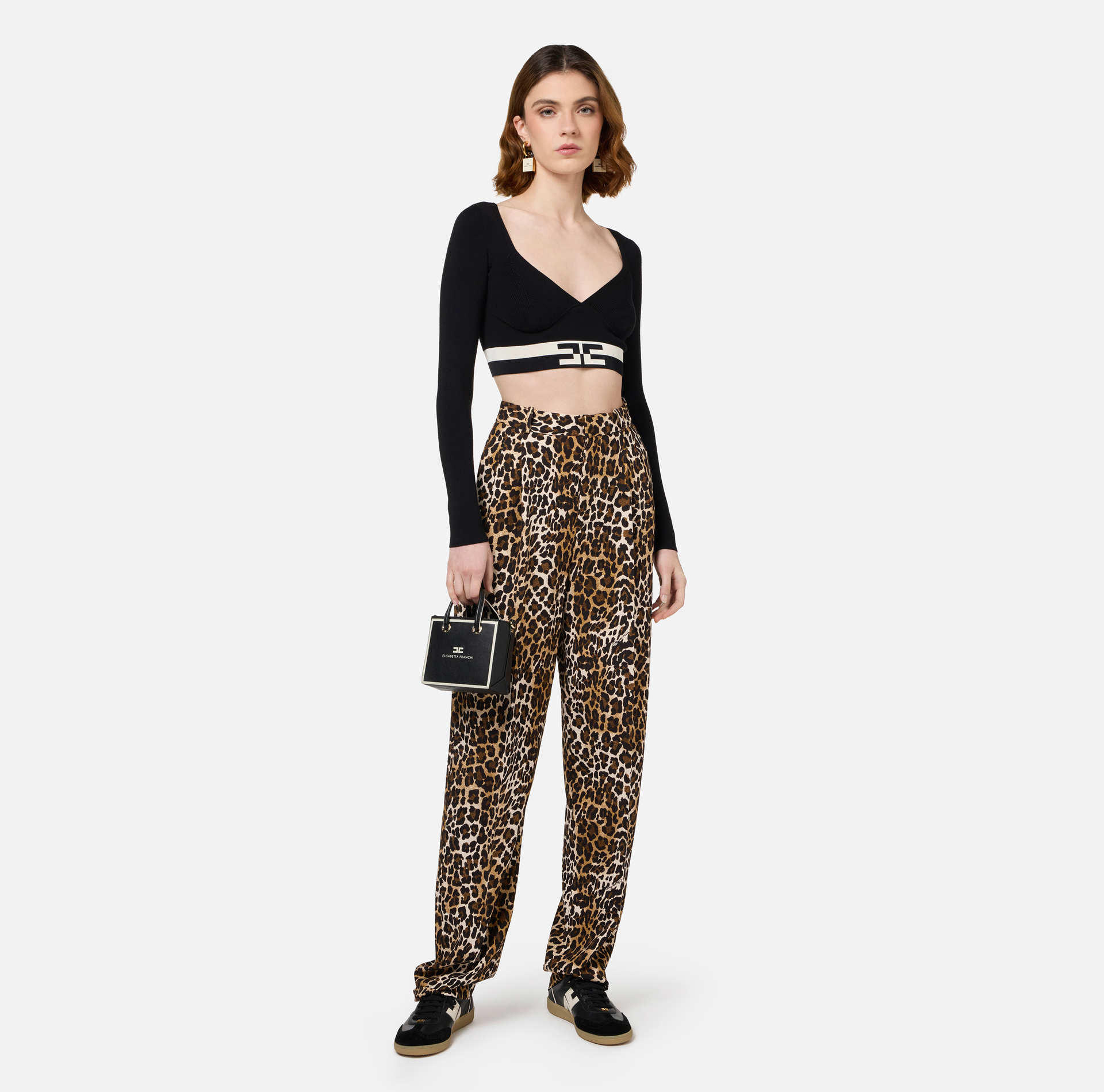 Top cropped en viscose avec bandes logo - Elisabetta Franchi® Outlet