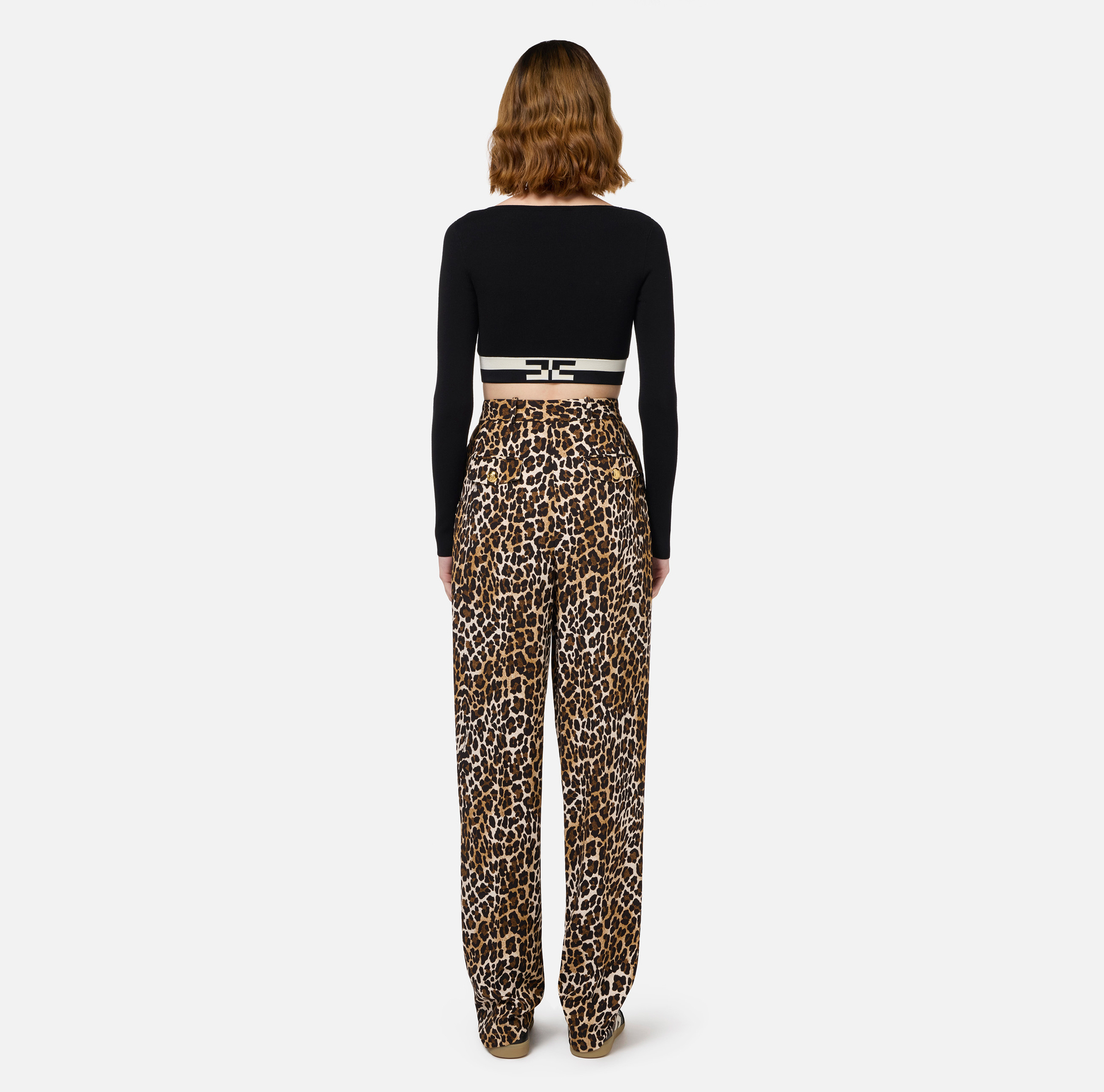 Top cropped en viscose avec bandes logo - Elisabetta Franchi® Outlet