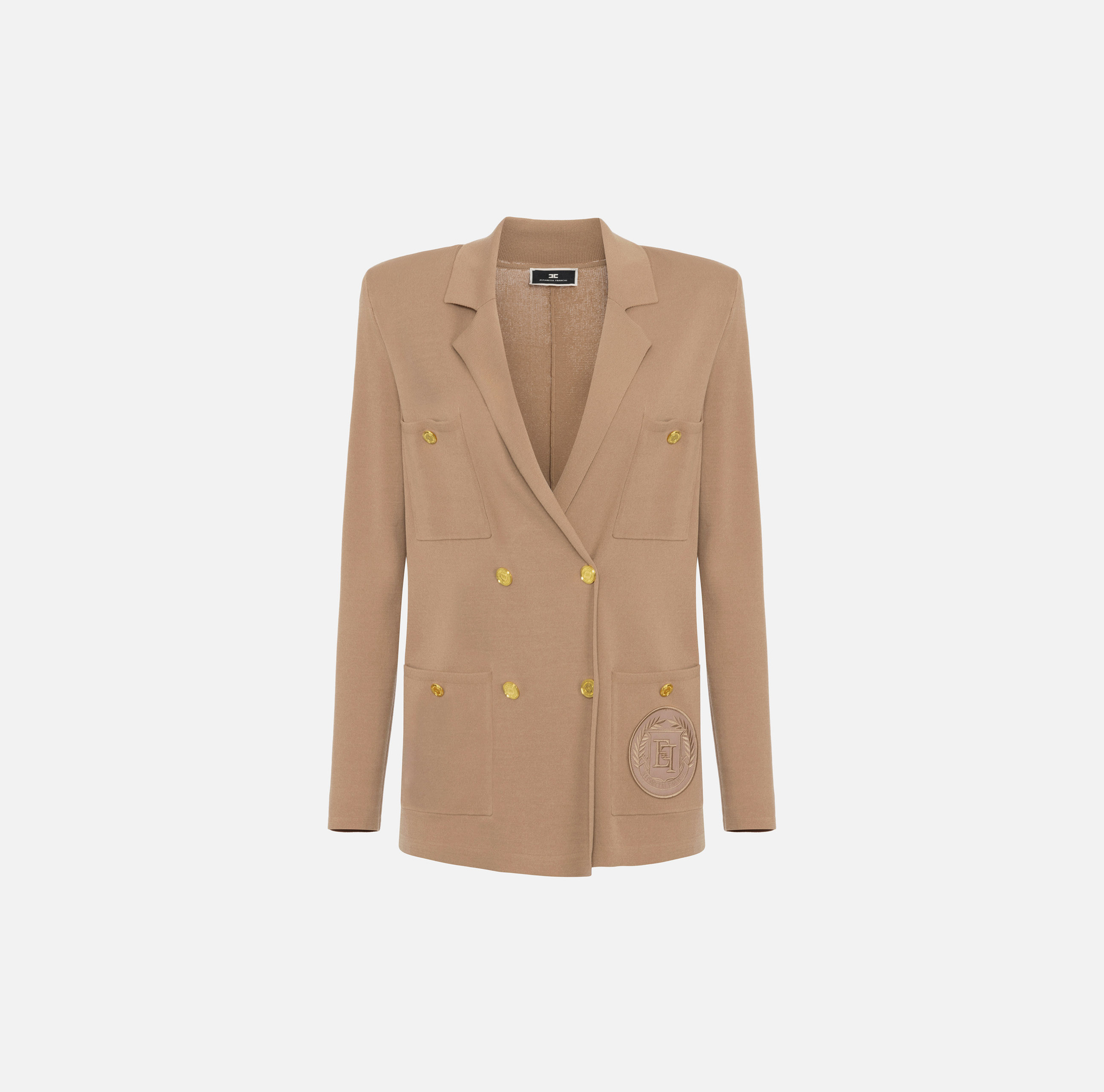 Viscose double-breasted jacket with logo patch | Elisabetta Franchi® Outlet