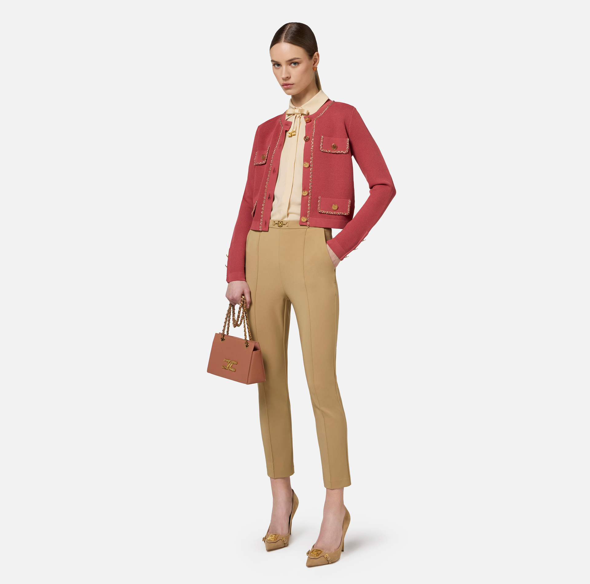 Viscose cropped jacket with chain | Elisabetta Franchi® Outlet