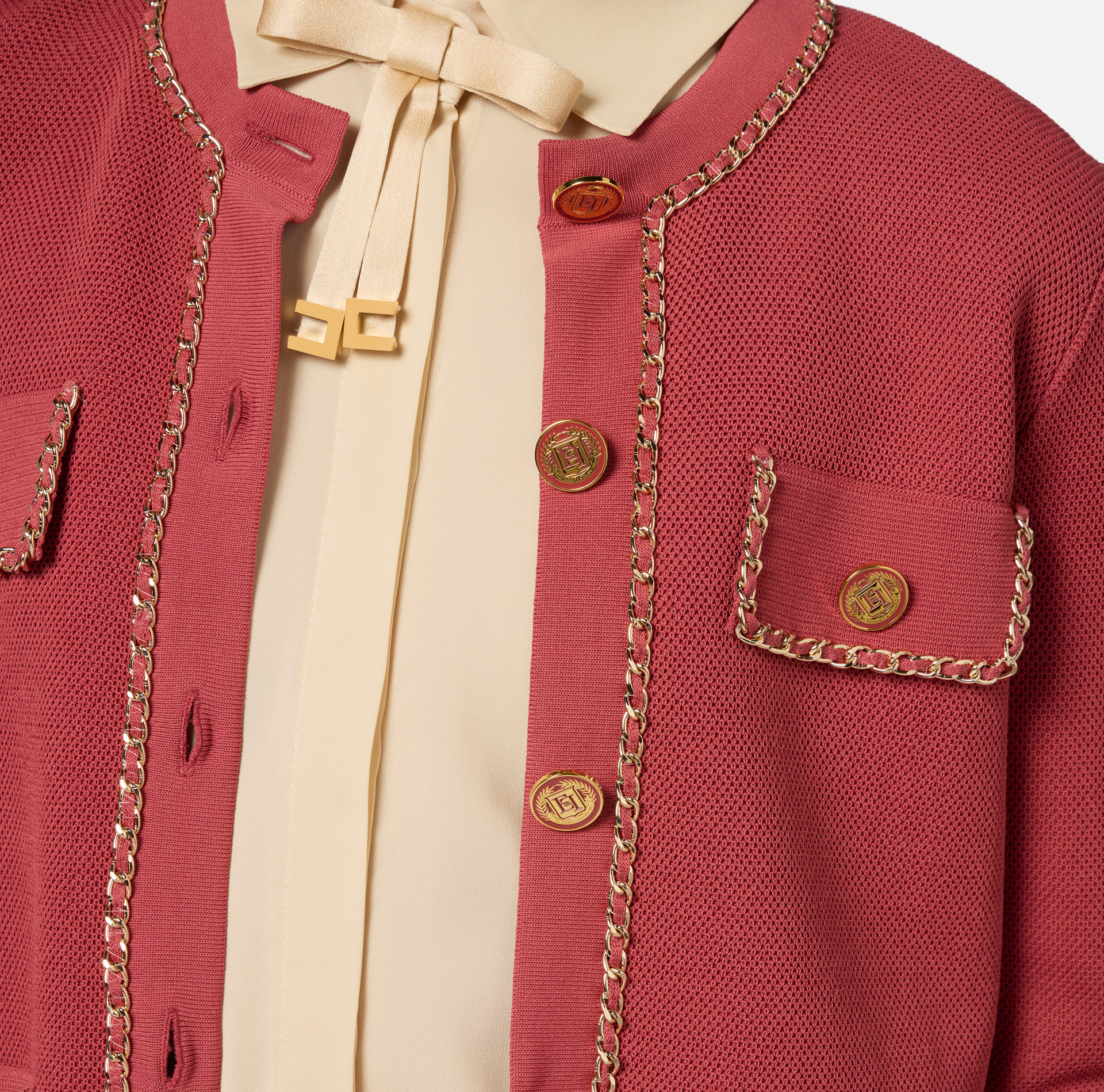 Viscose cropped jacket with chain | Elisabetta Franchi® Outlet