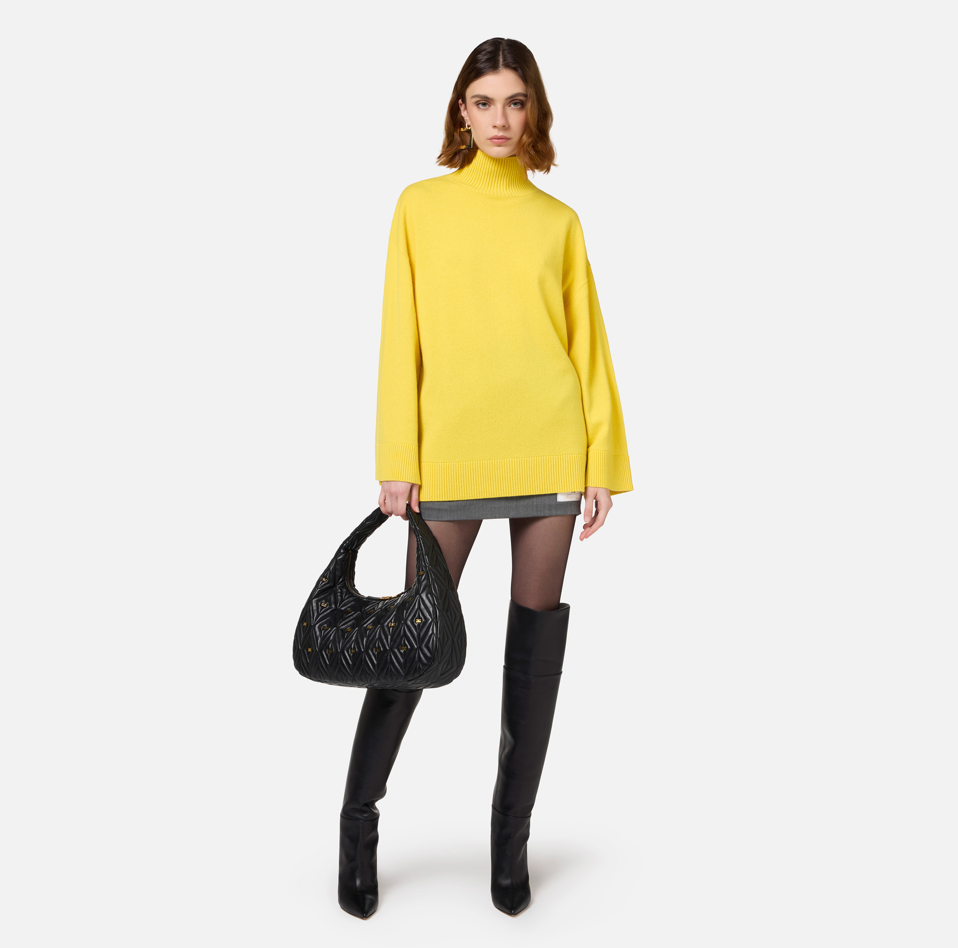 Cashmere blend turtleneck with logo - Elisabetta Franchi® Outlet