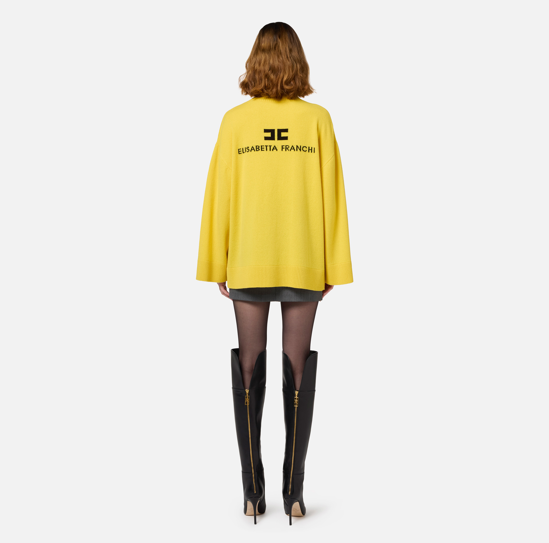 Cashmere blend turtleneck with logo - Elisabetta Franchi® Outlet