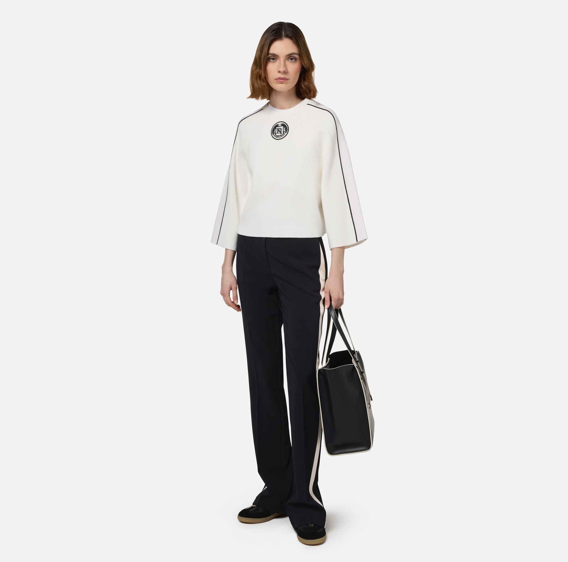 Viscose cropped top with logo patch - Elisabetta Franchi® Outlet
