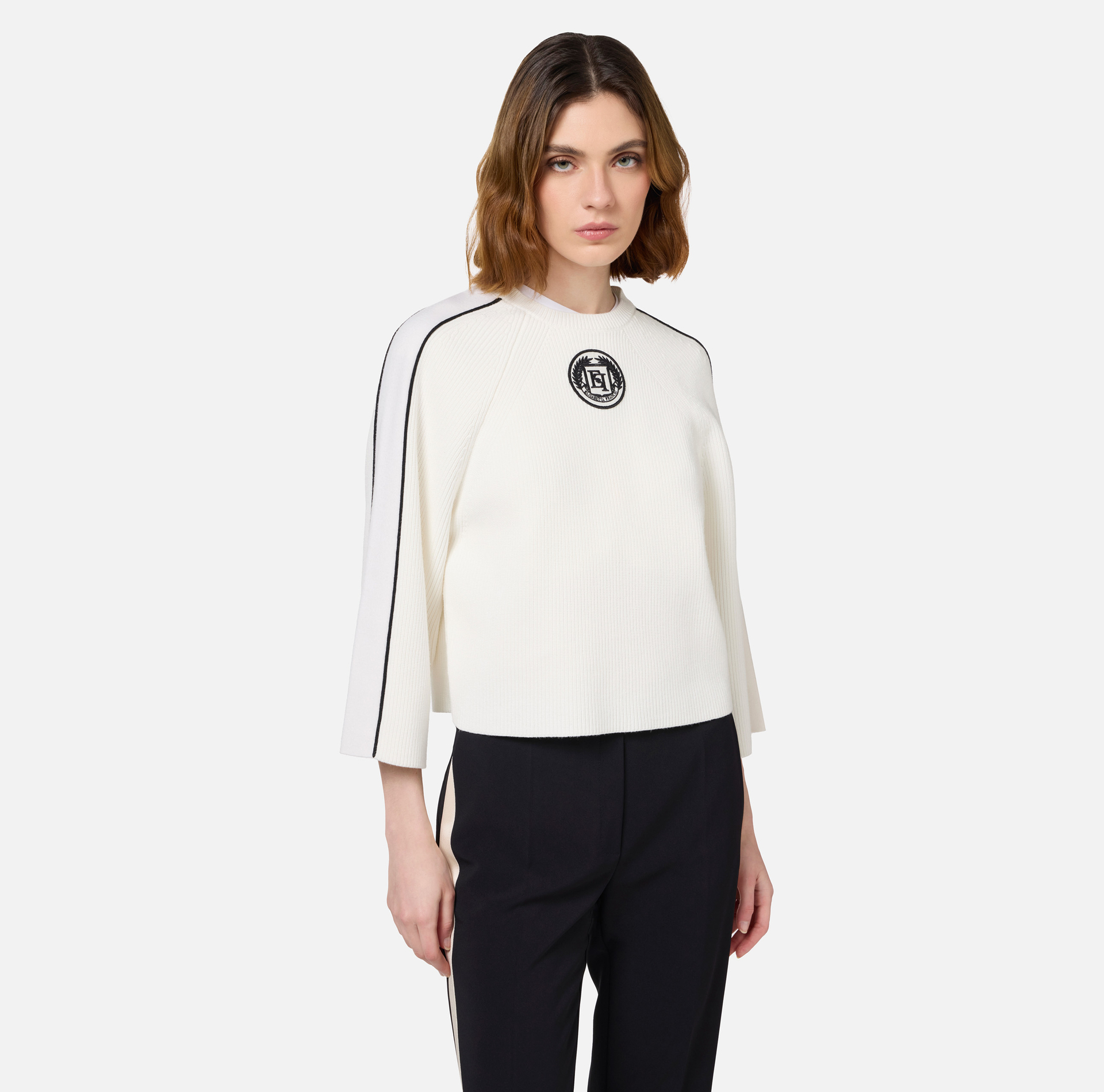 Viscose cropped top with logo patch - Elisabetta Franchi® Outlet