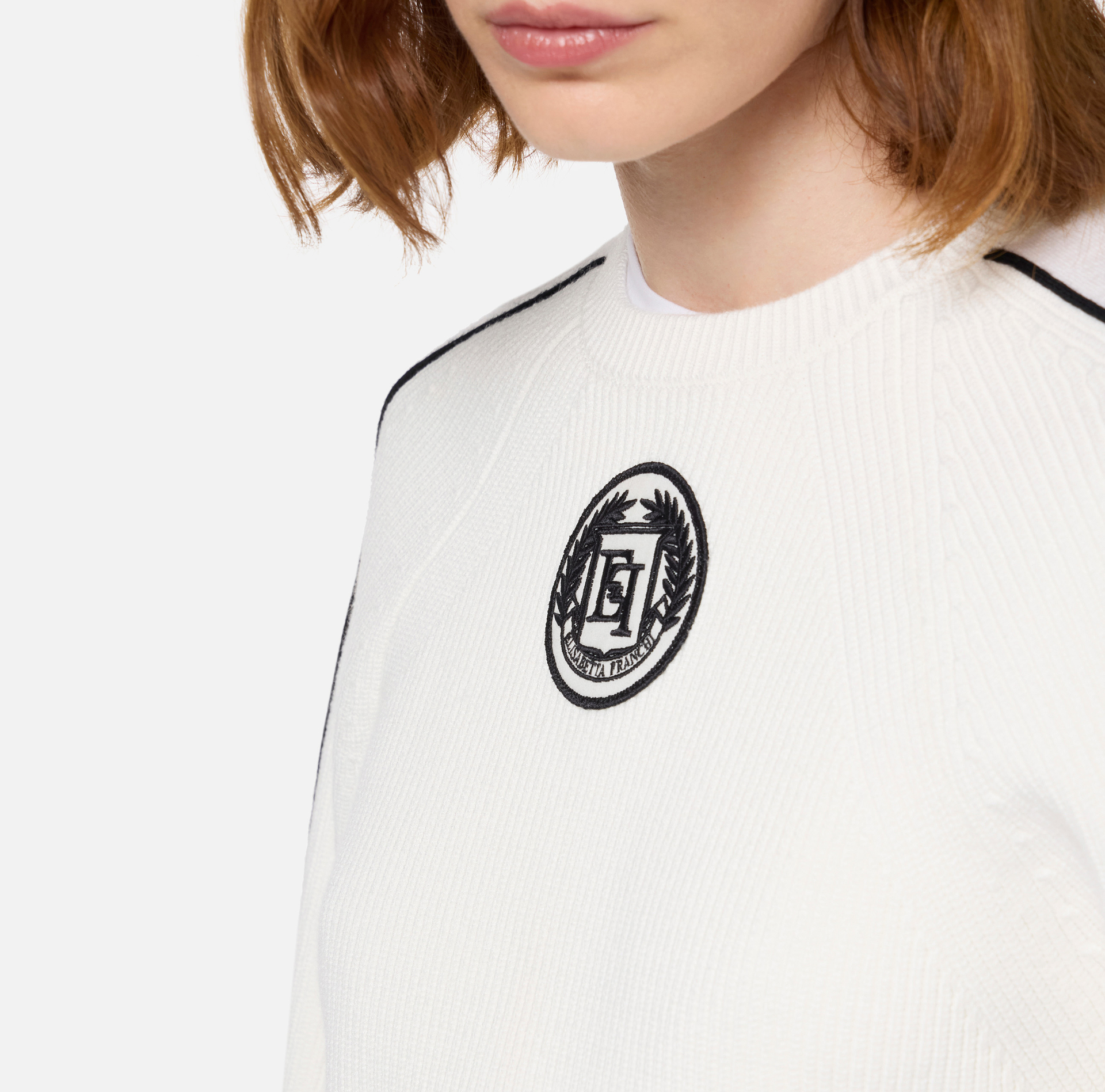 Viscose cropped top with logo patch - Elisabetta Franchi® Outlet