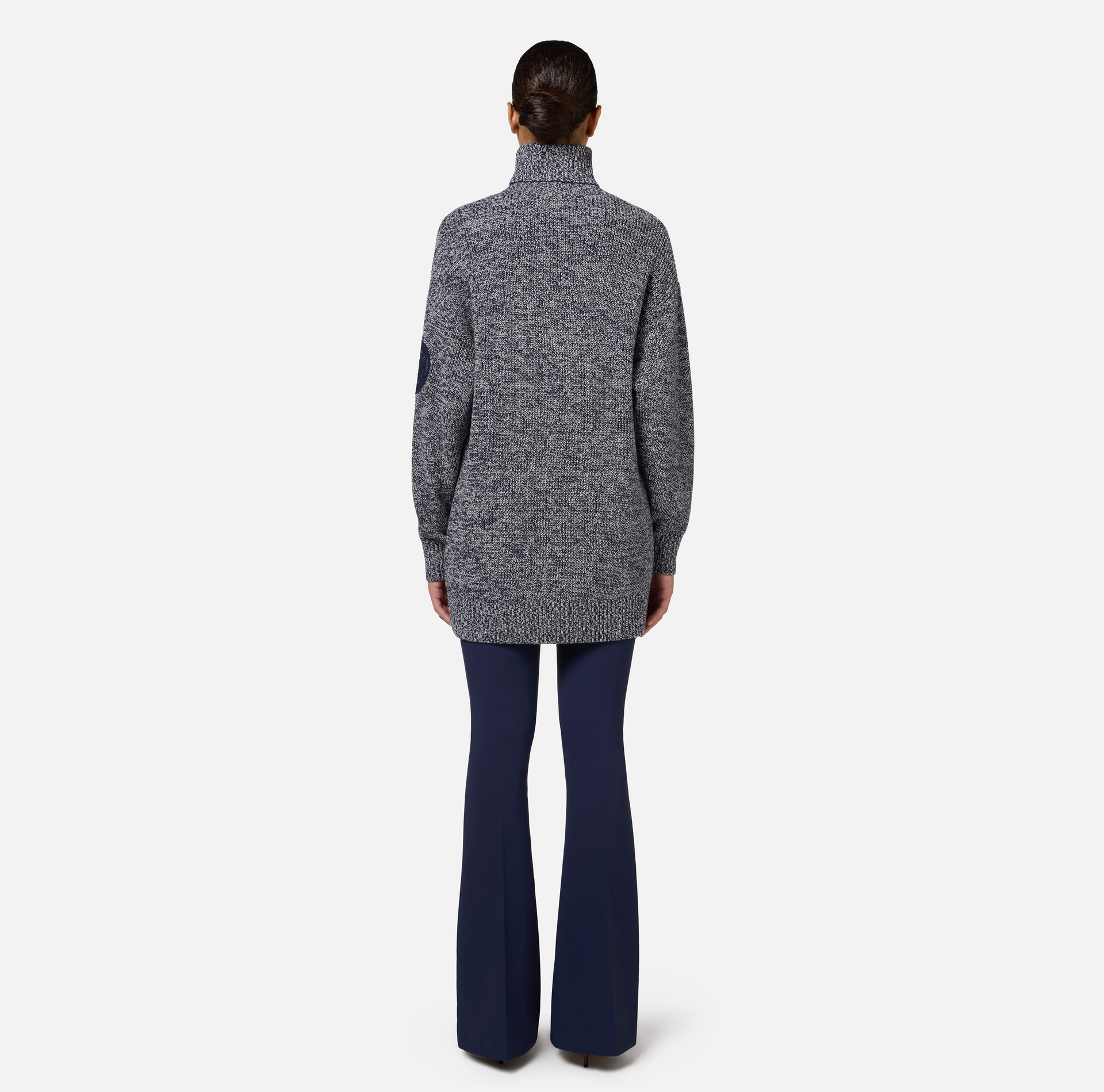 Mouliné viscose turtleneck with logo patch | Elisabetta Franchi® Outlet