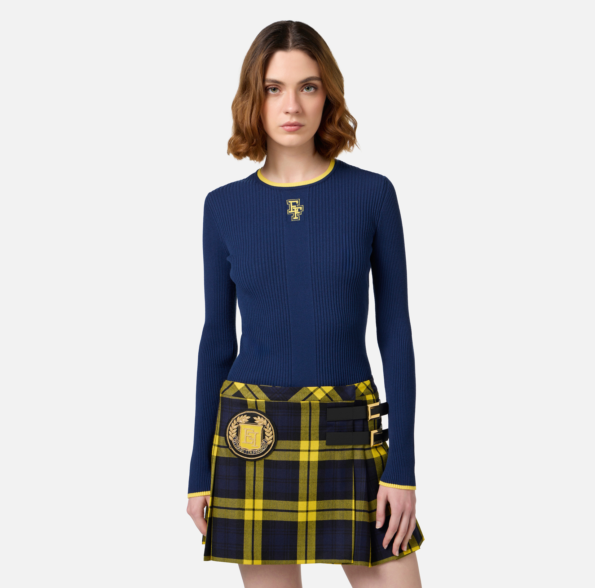 Maglia in viscosa con logo college - Elisabetta Franchi® Outlet