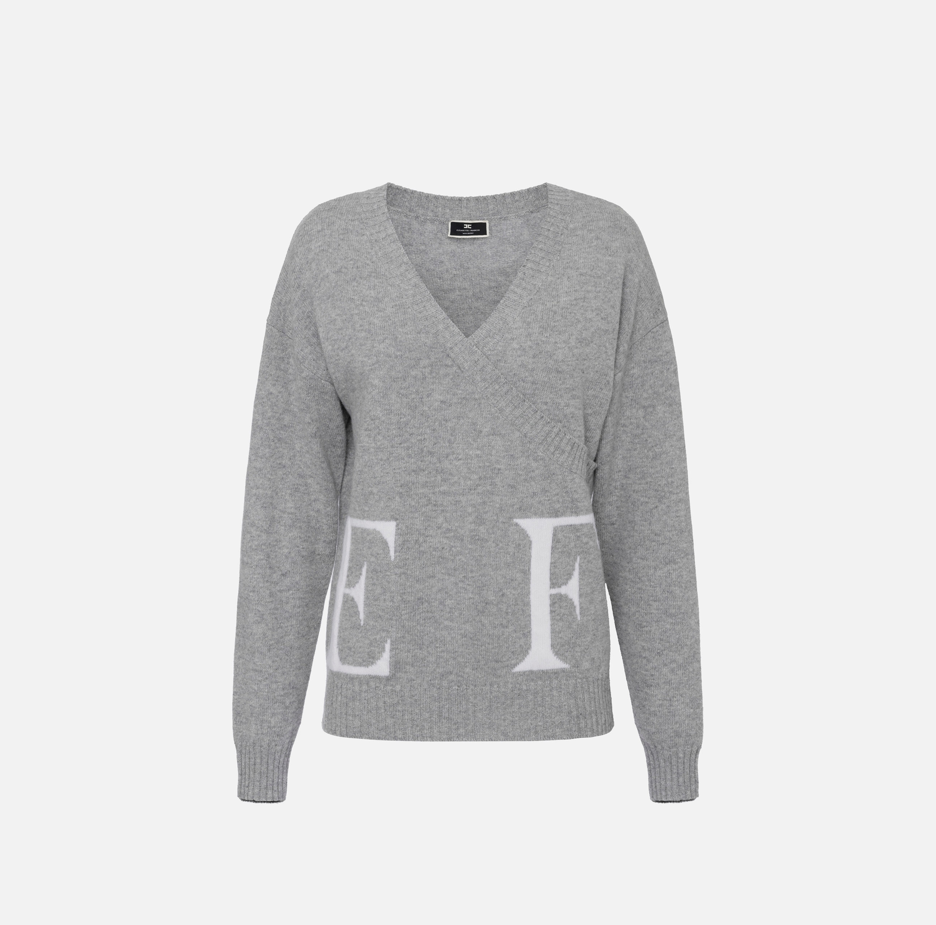 Maglia incrociata in misto lana con logo - Elisabetta Franchi® Outlet