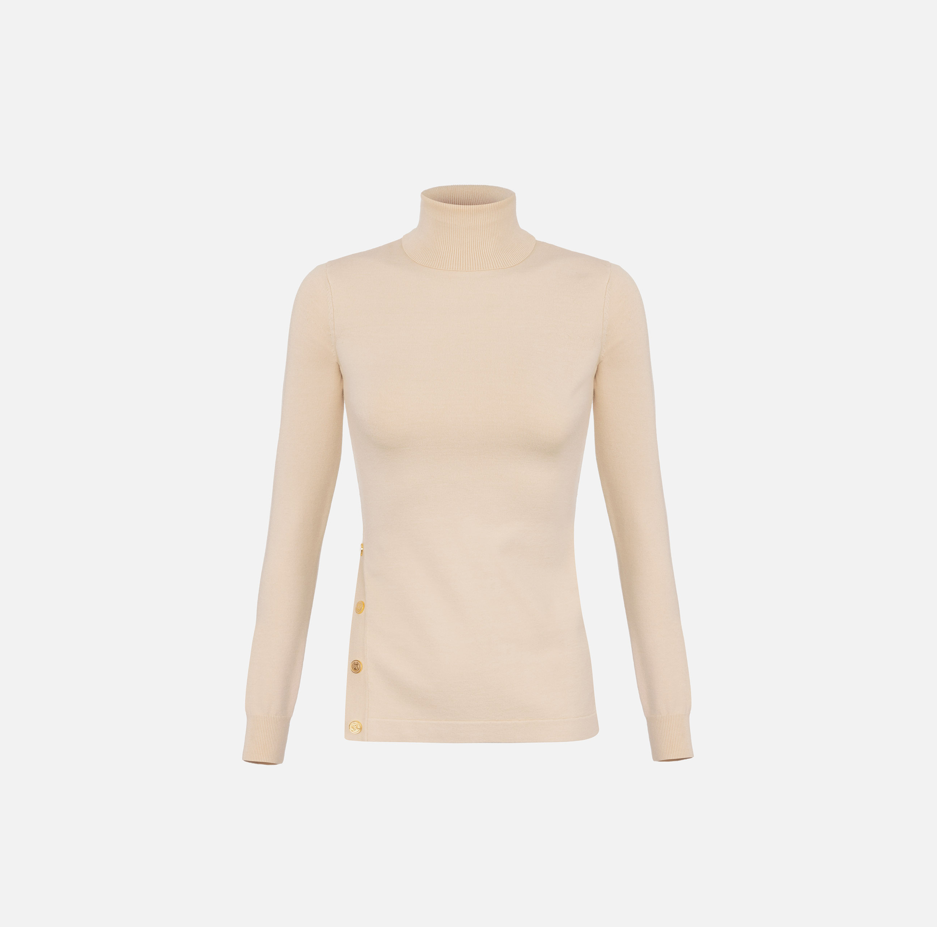 Turtleneck in viscose fabric with buttons on the side - Elisabetta Franchi® Outlet