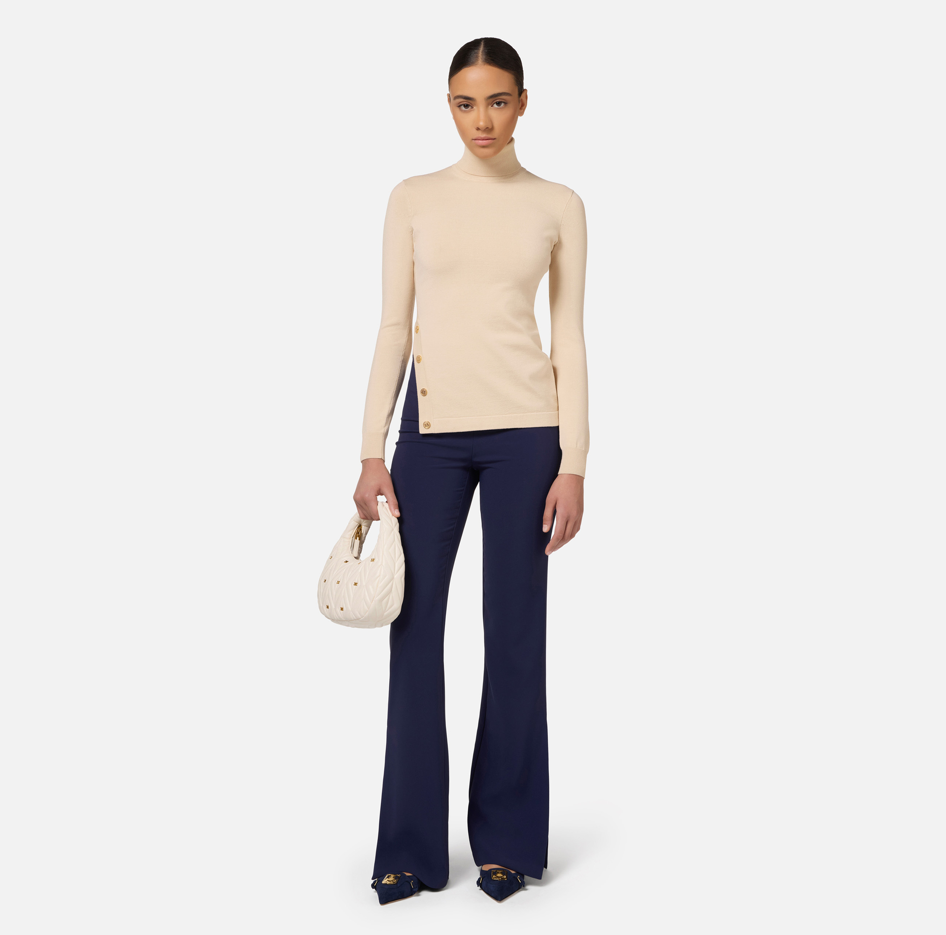 Turtleneck in viscose fabric with buttons on the side - Elisabetta Franchi® Outlet