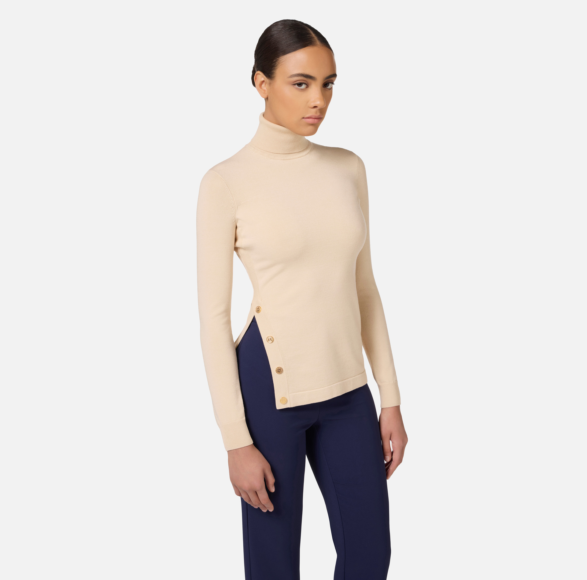 Turtleneck in viscose fabric with buttons on the side - Elisabetta Franchi® Outlet