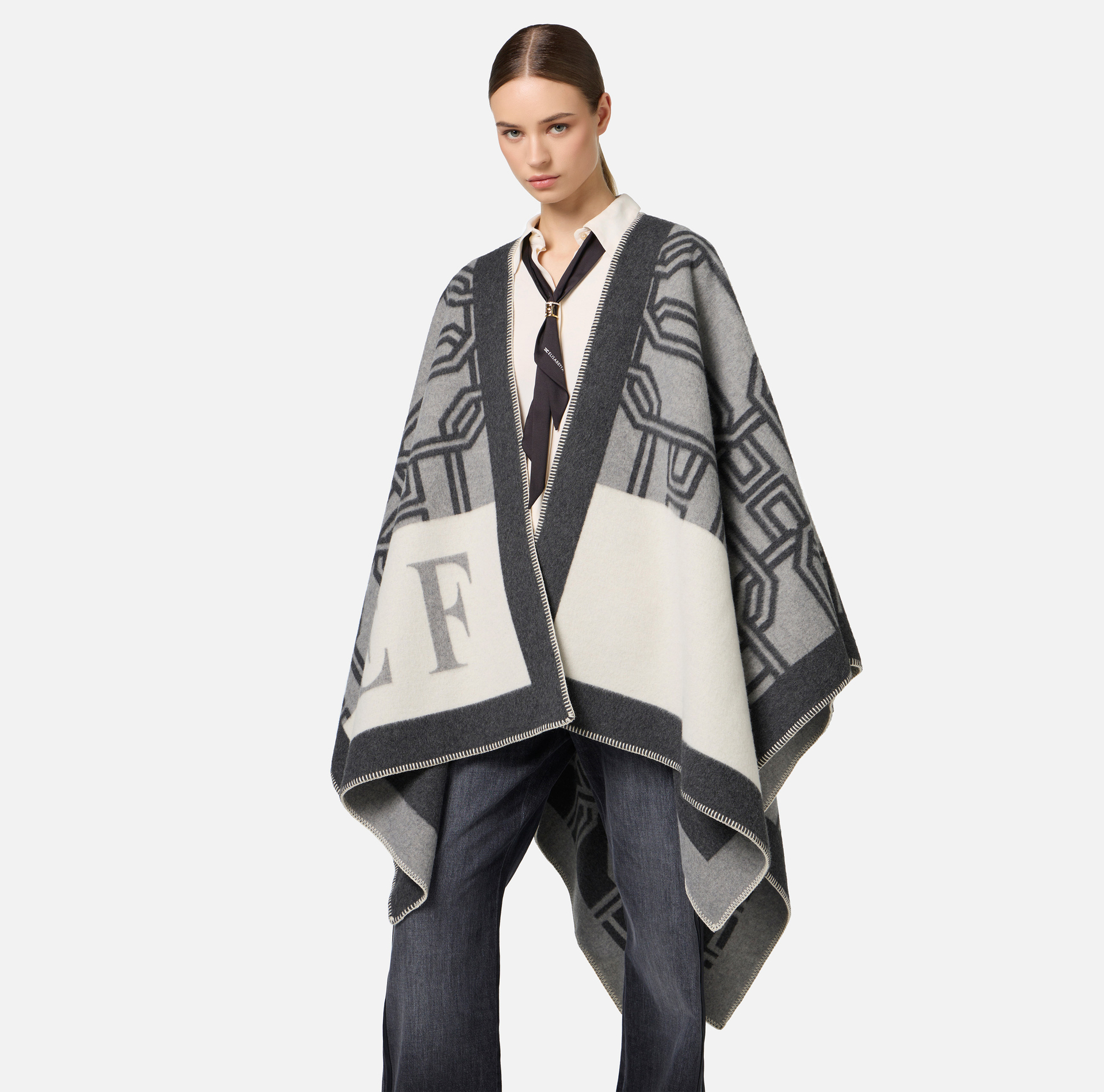 Mantella in lana jacquard con lettering - Elisabetta Franchi® Outlet