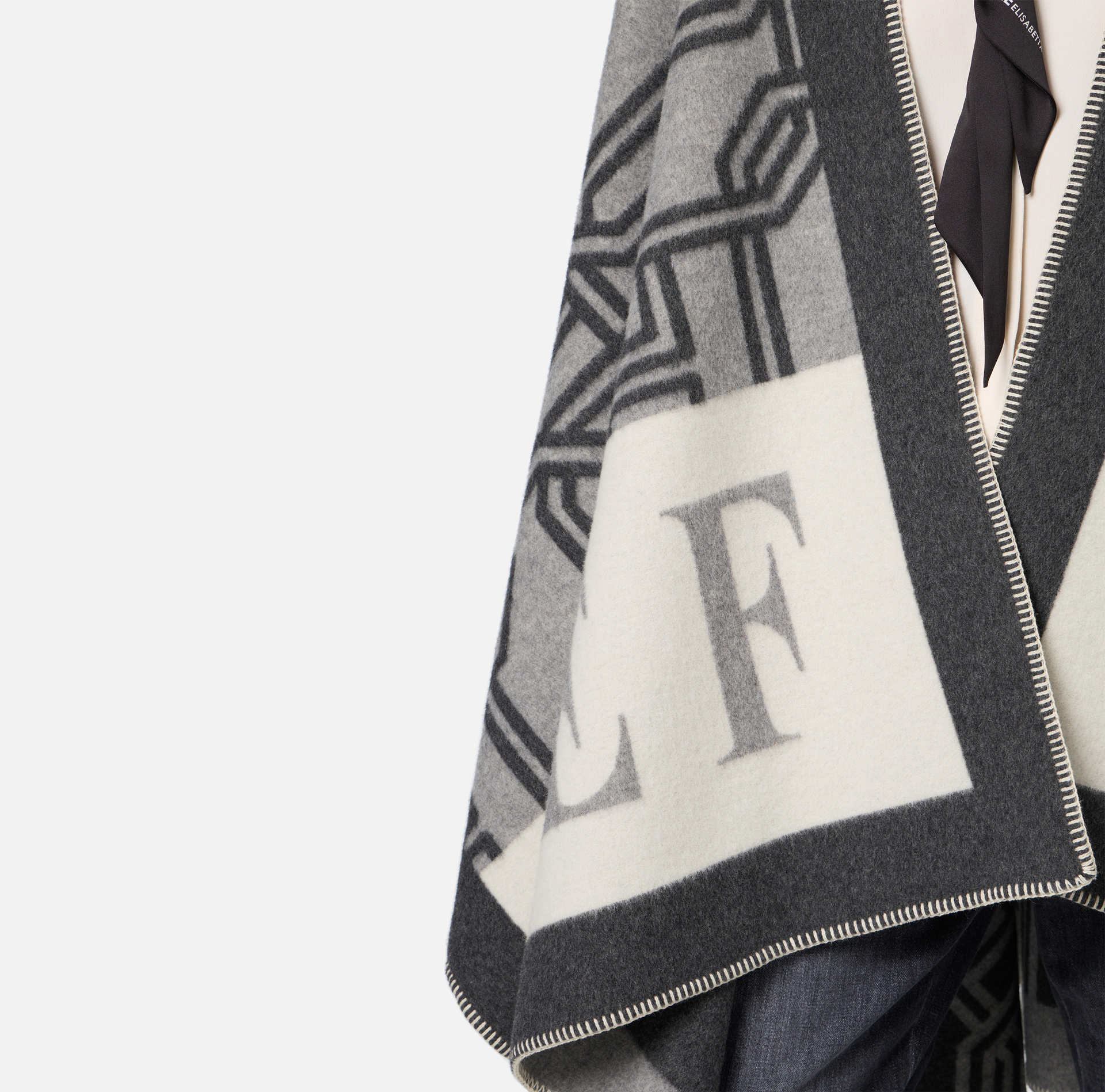 Mantella in lana jacquard con lettering - Elisabetta Franchi® Outlet