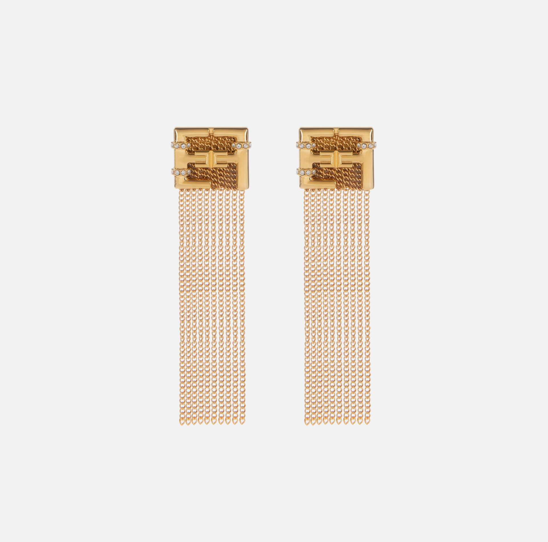Boucles d'oreilles logo avec pompons pendentifs et strass - Elisabetta Franchi® Outlet