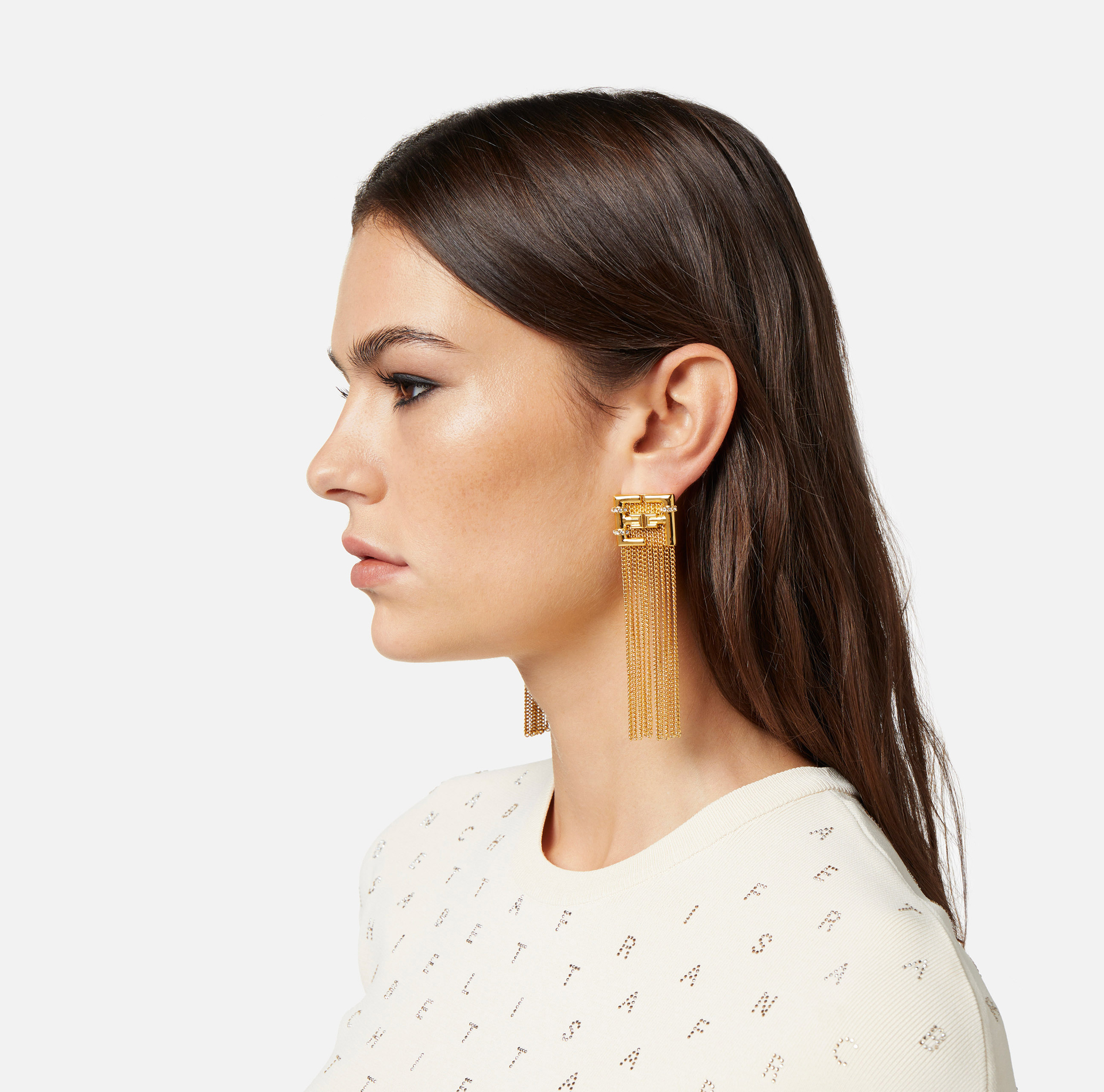 Boucles d'oreilles logo avec pompons pendentifs et strass - Elisabetta Franchi® Outlet