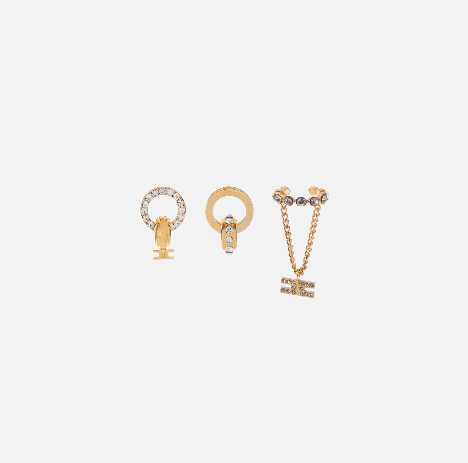 Set of three circle earrings with rhinestones - Elisabetta Franchi® Outlet