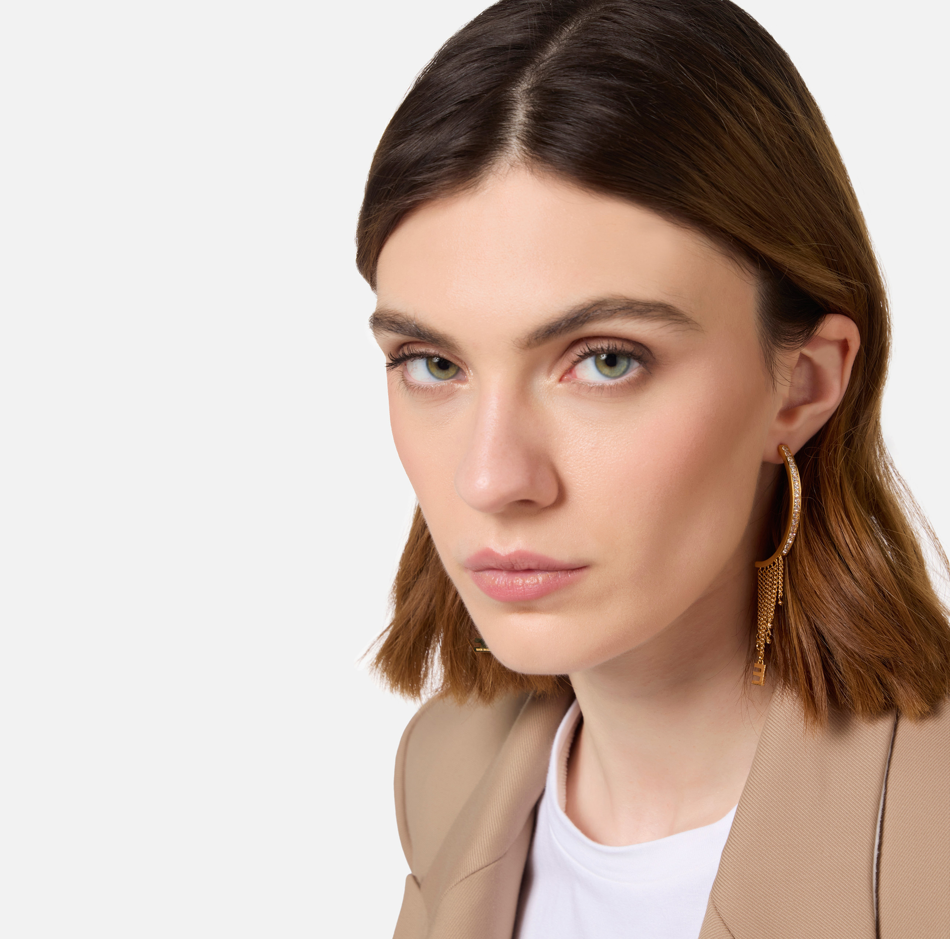 Golden metal half-ring earrings with charms | Elisabetta Franchi® Outlet