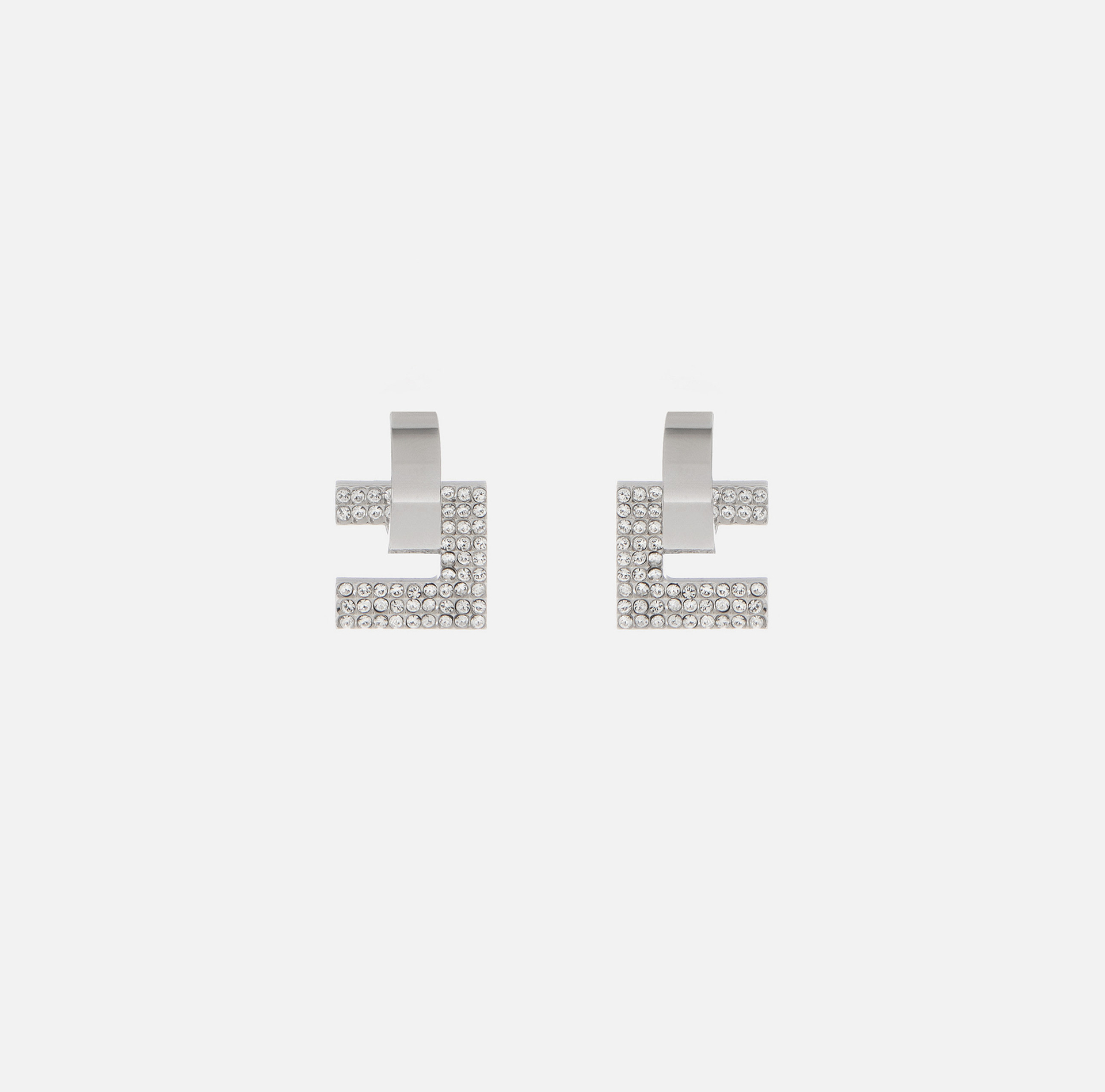 Silver logo earrings with rhinestones - Elisabetta Franchi® Outlet