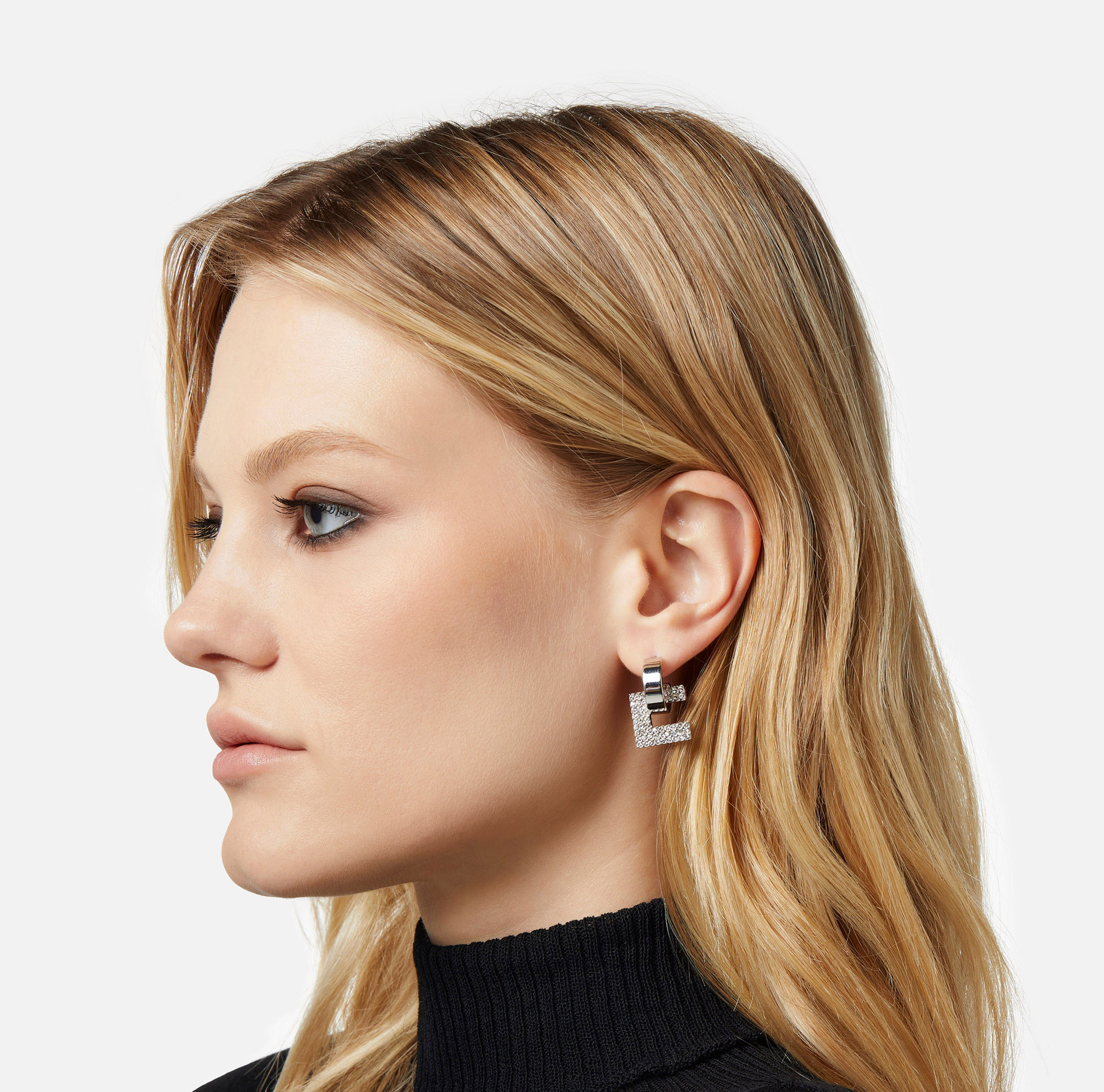Silver logo earrings with rhinestones - Elisabetta Franchi® Outlet