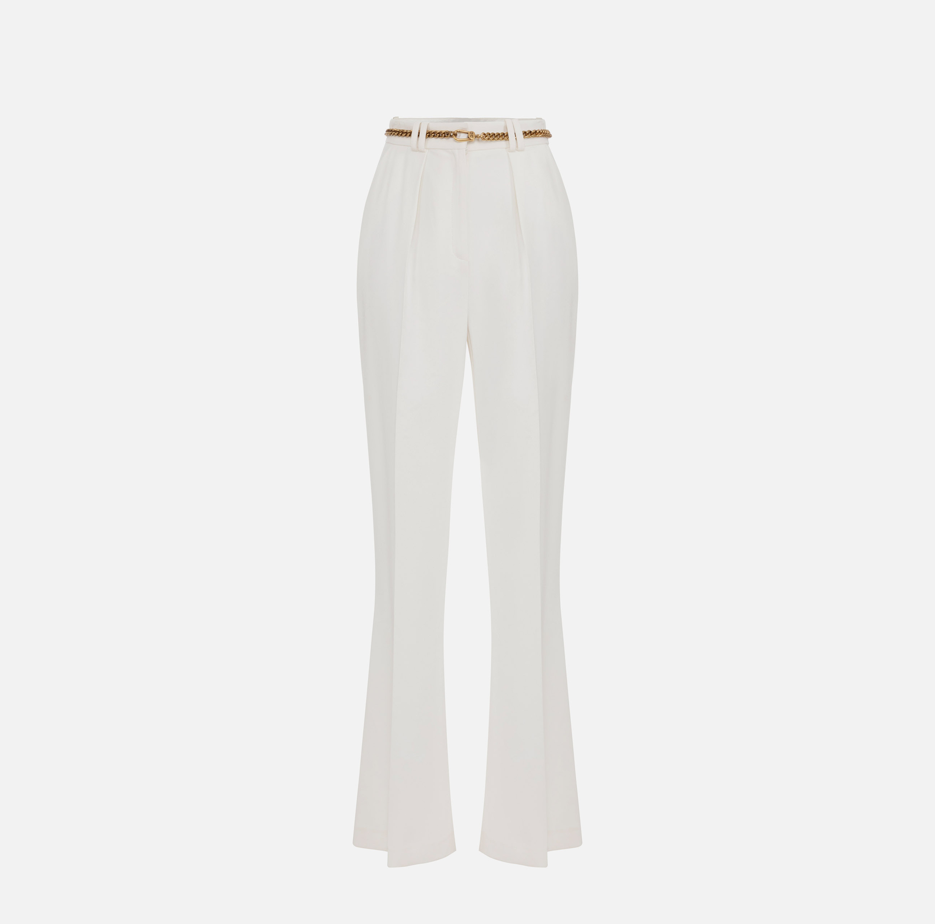 Pantalone dritto in viscosa con cintura - Elisabetta Franchi® Outlet