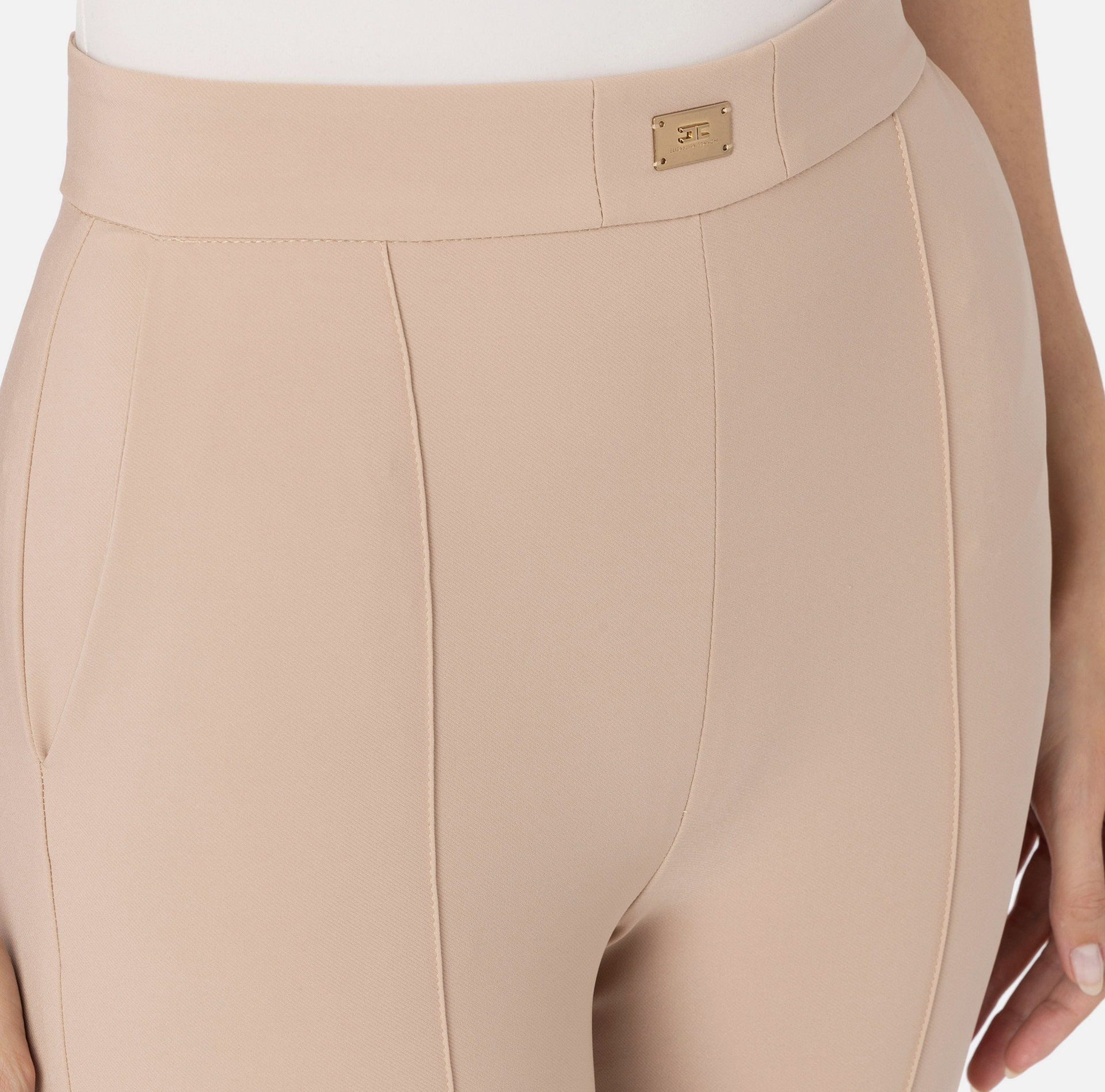 Straight trousers in technical fabric with horsebit - Elisabetta Franchi® Outlet