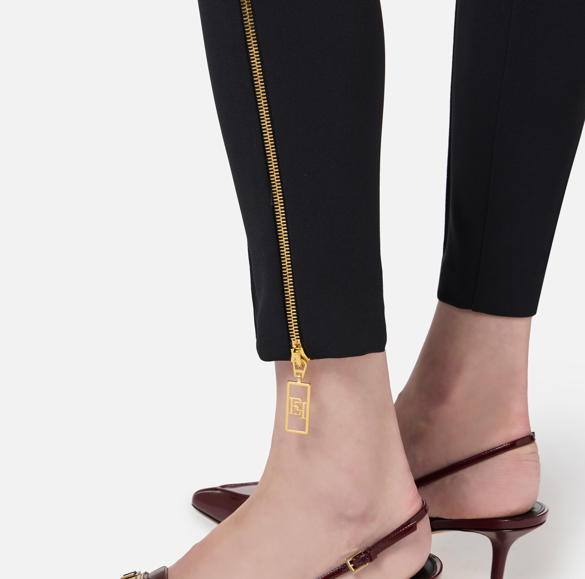 Pantalon droit en crêpe stretch avec zips - Elisabetta Franchi® Outlet